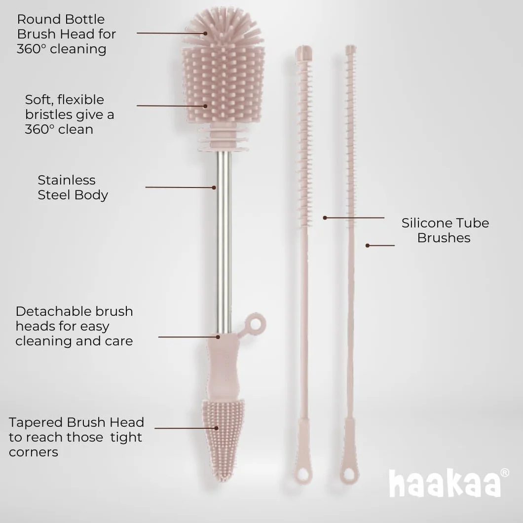 Haakaa Kit de brosses de nettoyage en silicone - pour bouteilles et crevasses - silicone alimentaire
