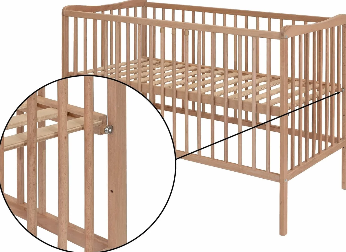 Lit bébé Sasha 120x60 cm Bois de hêtre Transformable lit Junior barrière sécurité 3 positions