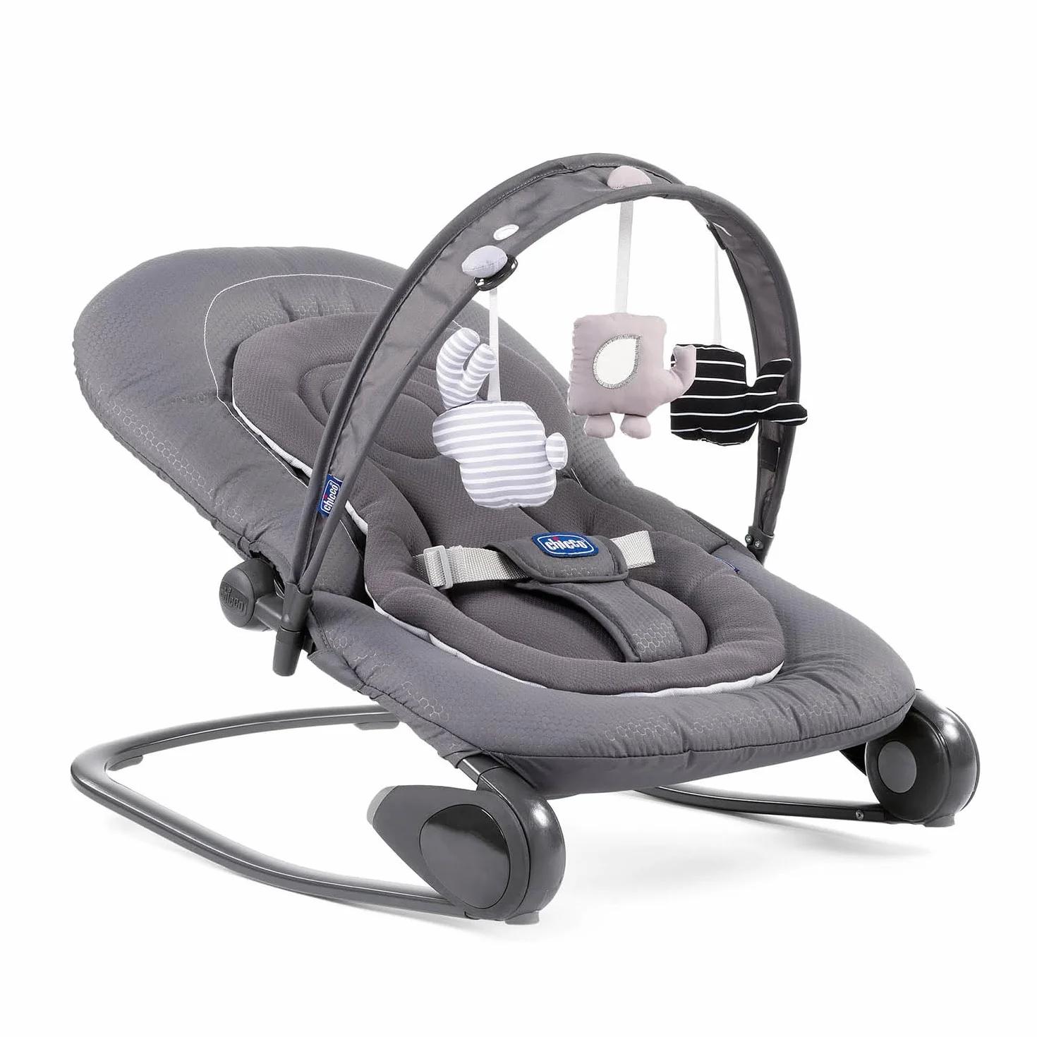 Chicco Hooplà Transat Enfant Évolutif Bébé 0-18 kg Position Fixe Bascule Barre de Jeu Dossier Réglable Coussin Réducteur Moon Grey