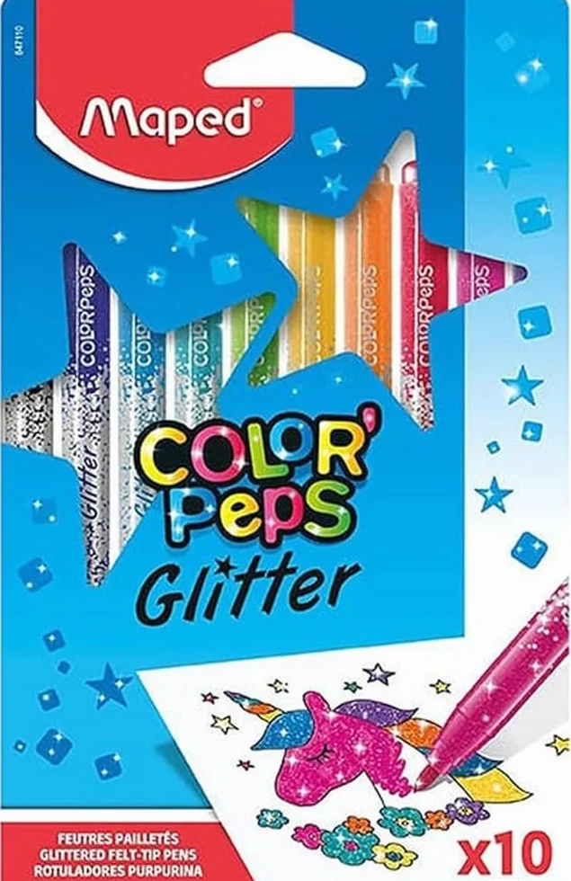 Maped Color'Peps Feutres Glitter x10 10 Couleurs Pailletées Boîte Multicolore