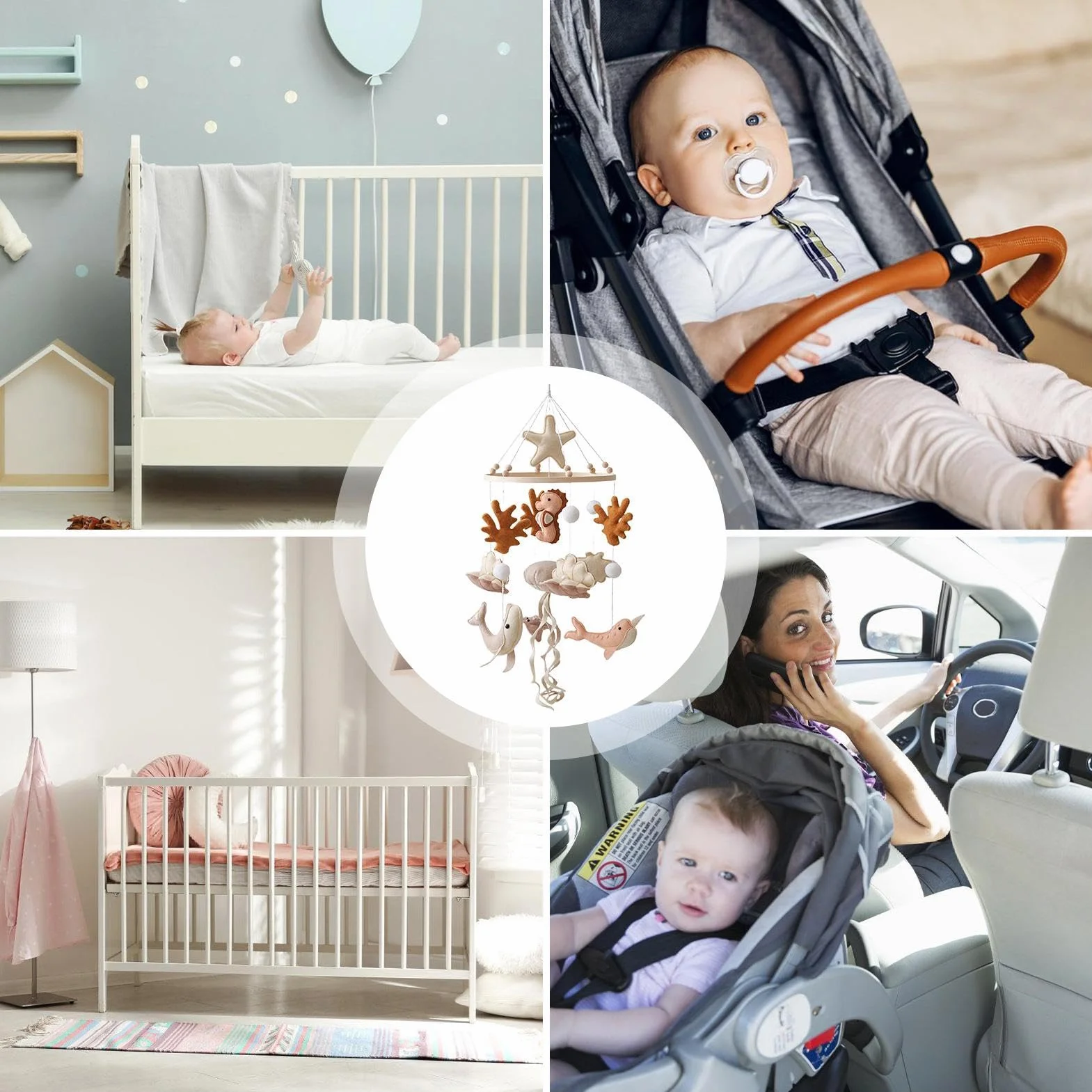Mobile de Berceau Thème Animaux Marins, Vie Océanique, Accessoire Apaisant Bébé