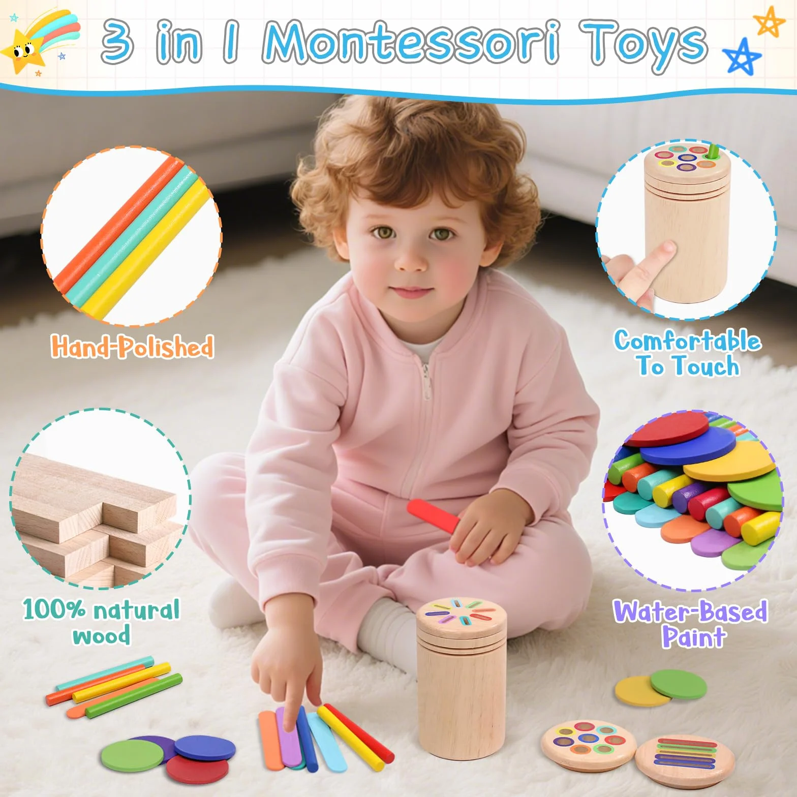 Jeux Montessori 1 2 3 Ans, 3 en 1 Jouet De Tri Enfants Jouets Montessori Bois Forme Trier Bebe 1 2 3 4 Ans Apprendre Les Couleurs Jeu Educatif 1 An avec Sac de Rangement Jouets à Trier Et à Empiler
