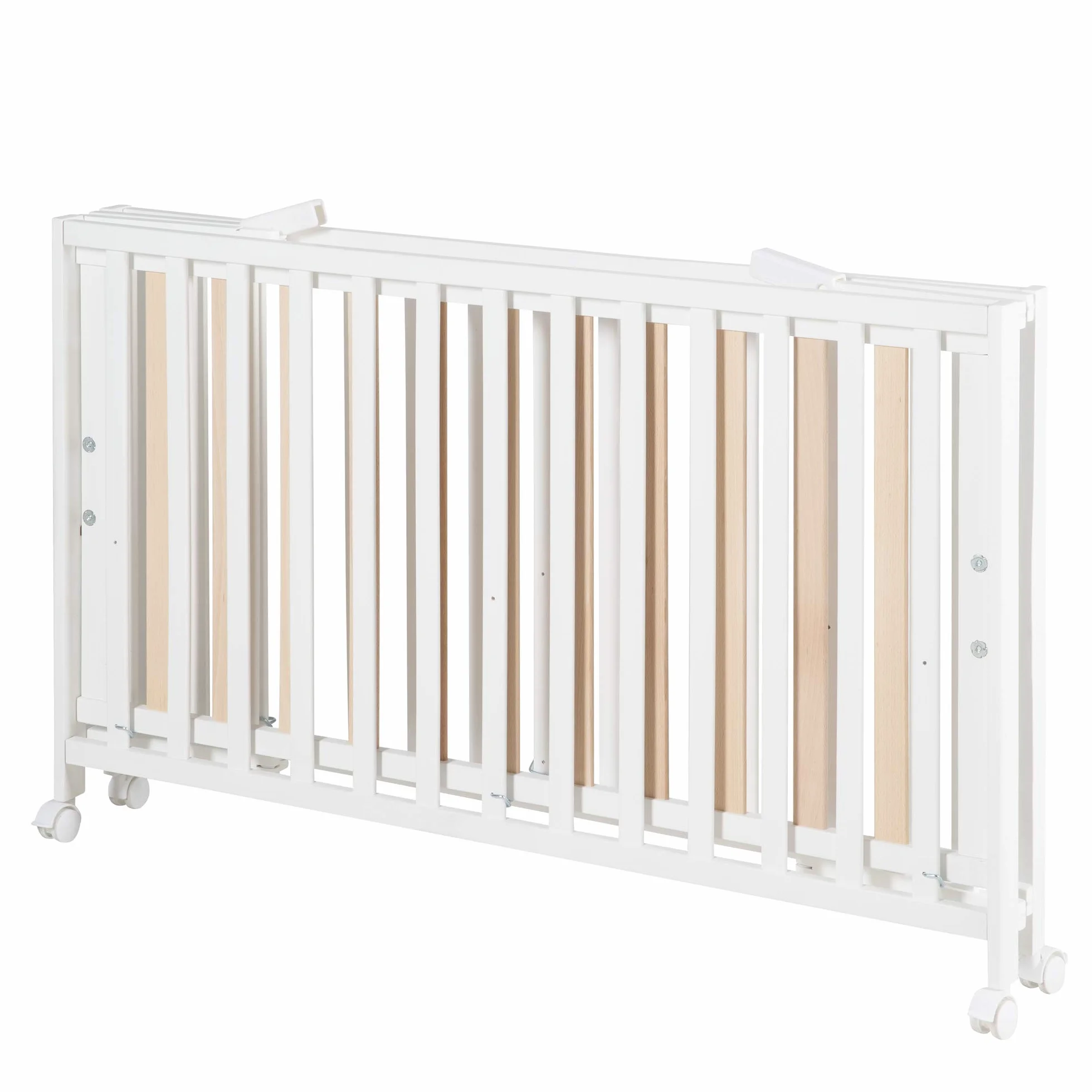roba Lit Bébé Pliant en Hêtre Fold Up 60x120 cm avec Roulettes à Freins Blanc