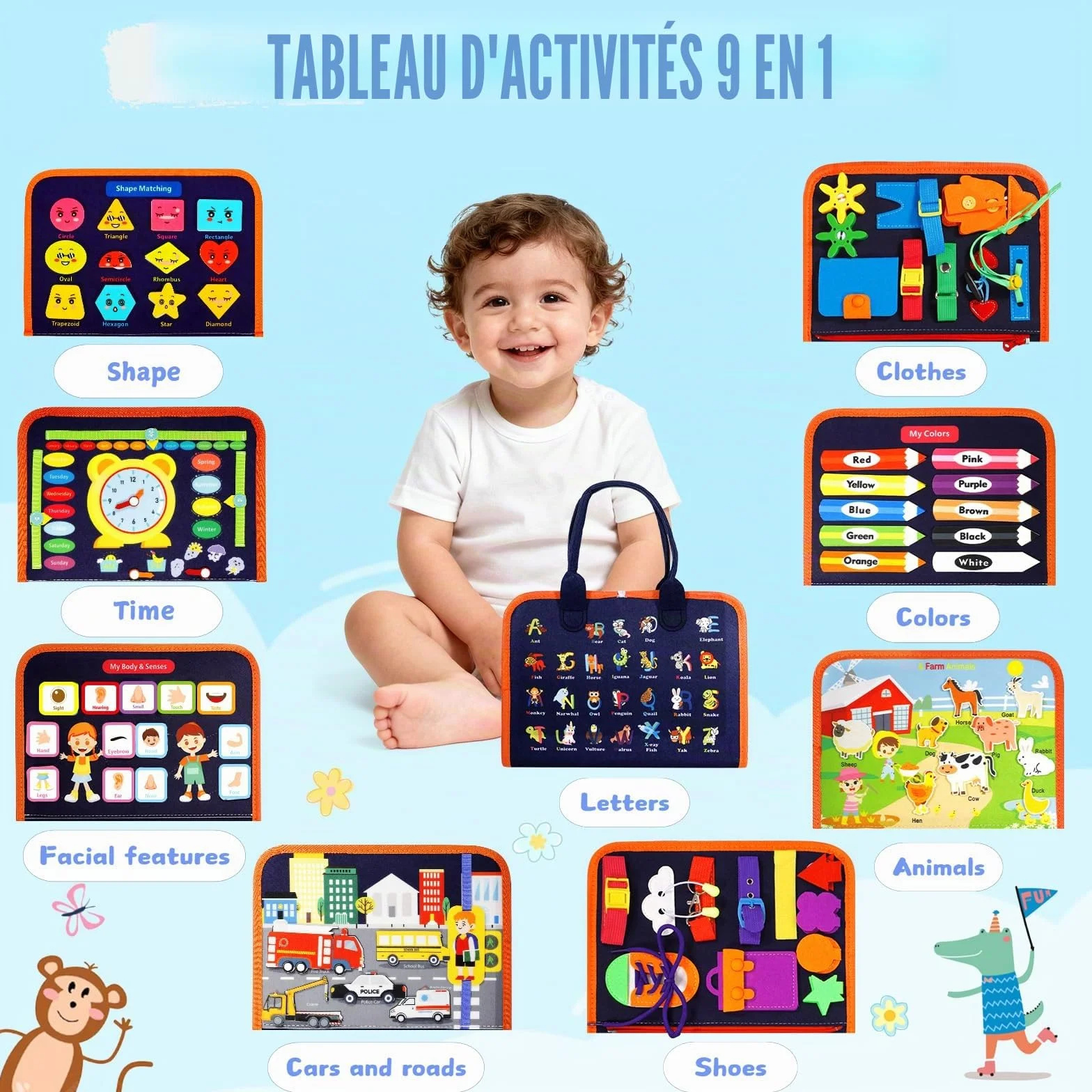 Busy Board Jouets d'Activité Montessori Quiet Book Cadeau Enfants Garçon Fille 1 2 3 4 Ans