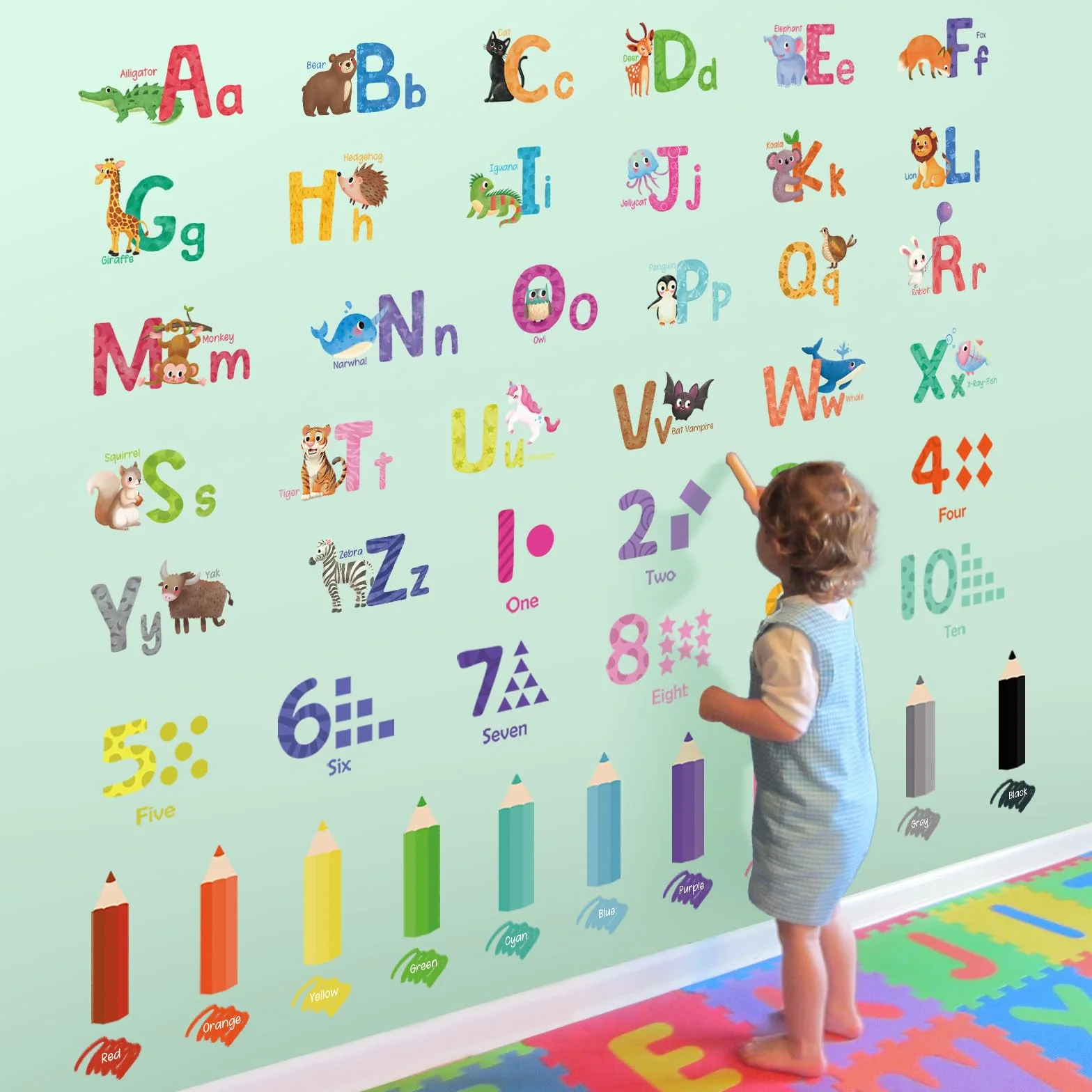 SHUCHING Stickers Muraux Alphabet Enfants, Autocollant Mural Couleur et Chiffres, Décoration Murale Chambre Bébé