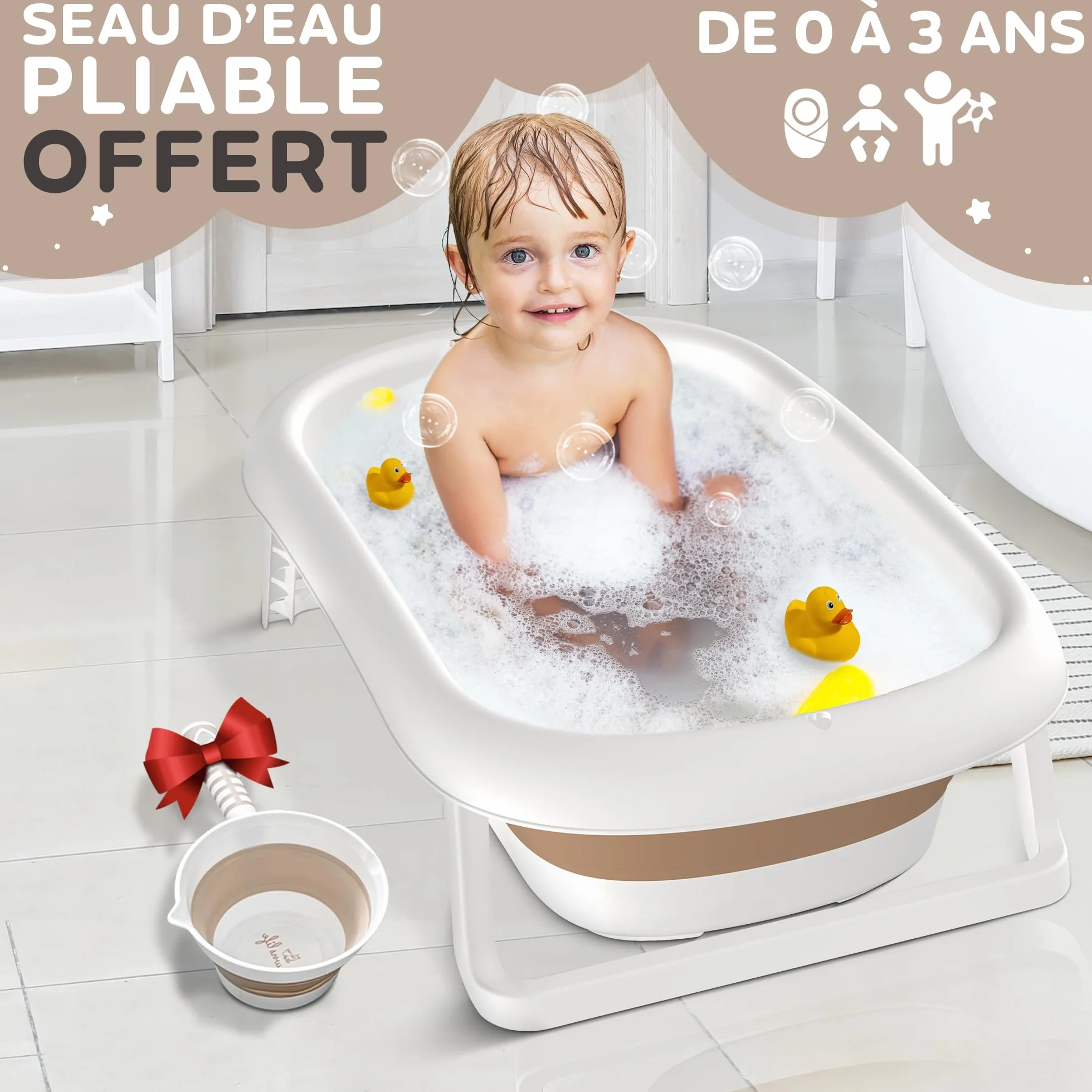 FawnsLife Baignoire Bébé Pliable XXL sur Pied avec Siège Confortable et Seau