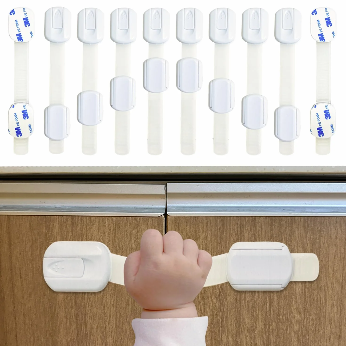 Lot de 10 verrous de placard sécurité enfants bébés tiroirs armoires longueur réglable blanc