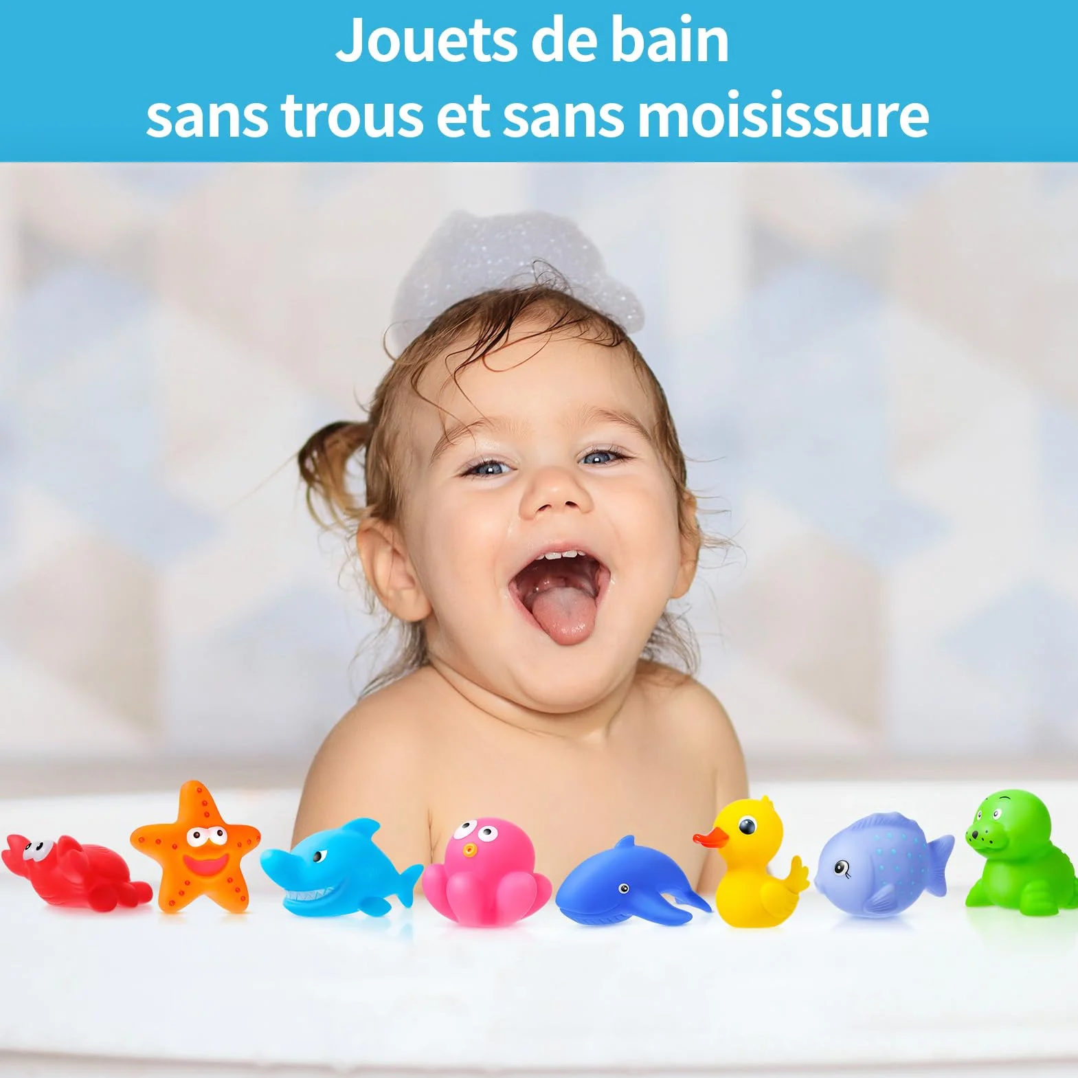 Jouet de Bain Bébé Animaux Marins Caoutchouc Canard 9 Pièces sans Trous sans Moisissures