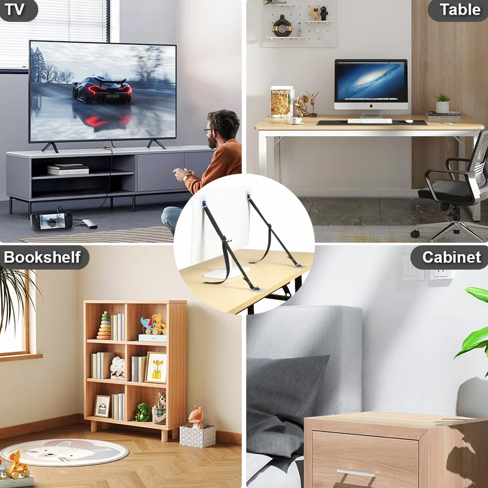 HOTUT Sangles Anti-Basculement 2 Pièces Meubles Et TV Sécurité avec autocollants, Sangle sécurité réglables Protection enfants animaux