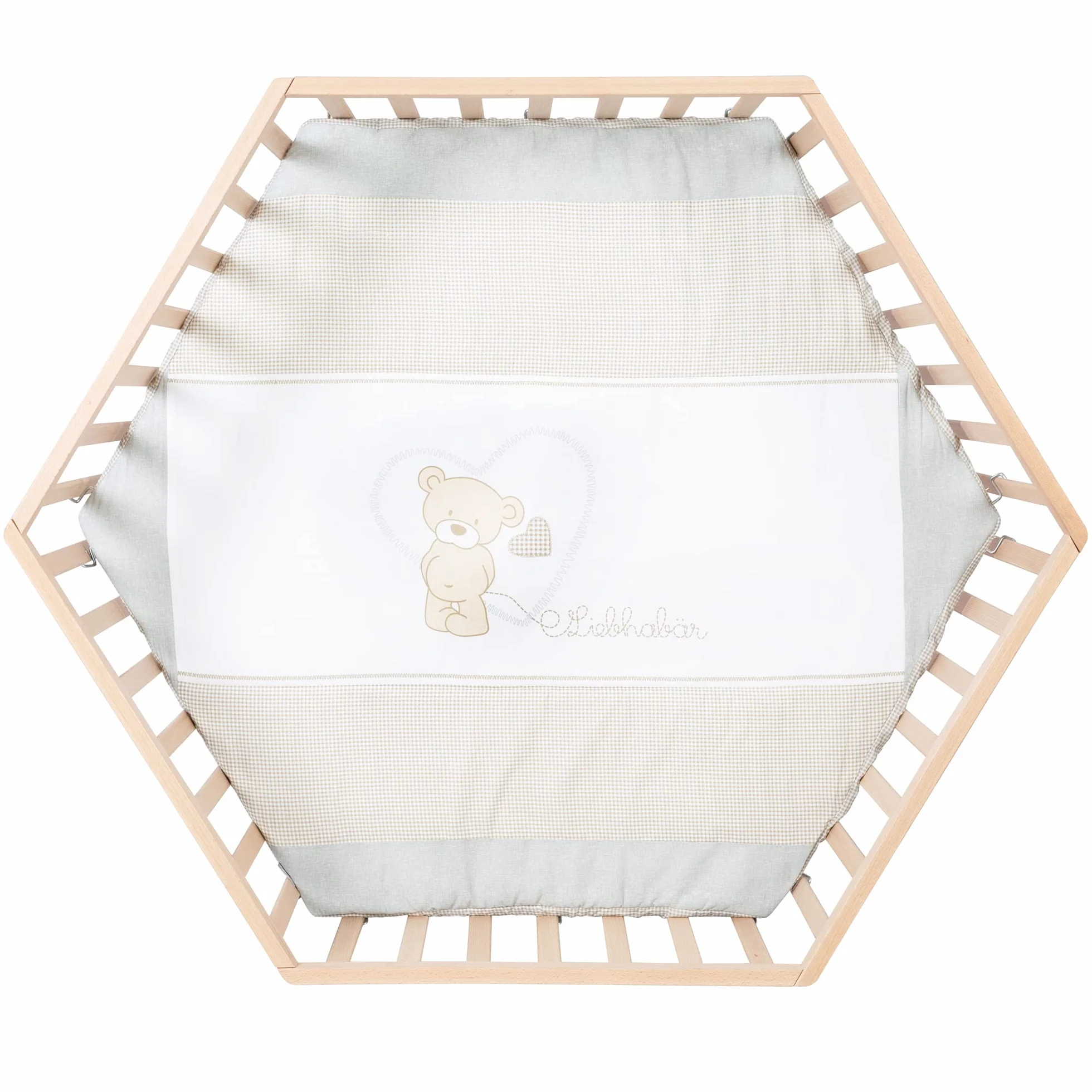 Parc Bébé Hexagonal en Bois Liebhabear avec Tapis et Roues Freins Blanc