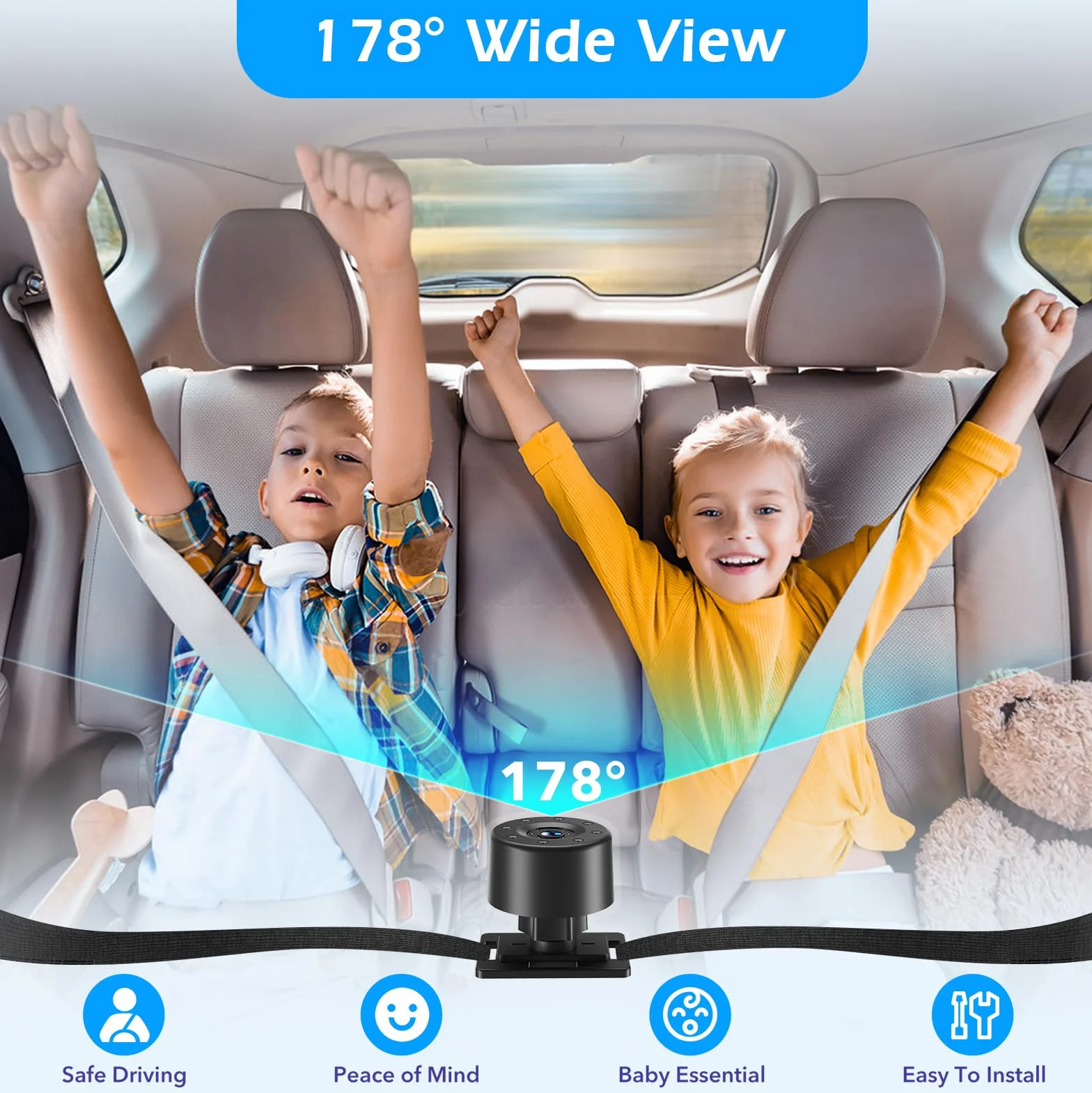 Caméra de Voiture pour bébé 4,3" HD IR Vision Nocturne 178° écran IPS Moniteur arrière
