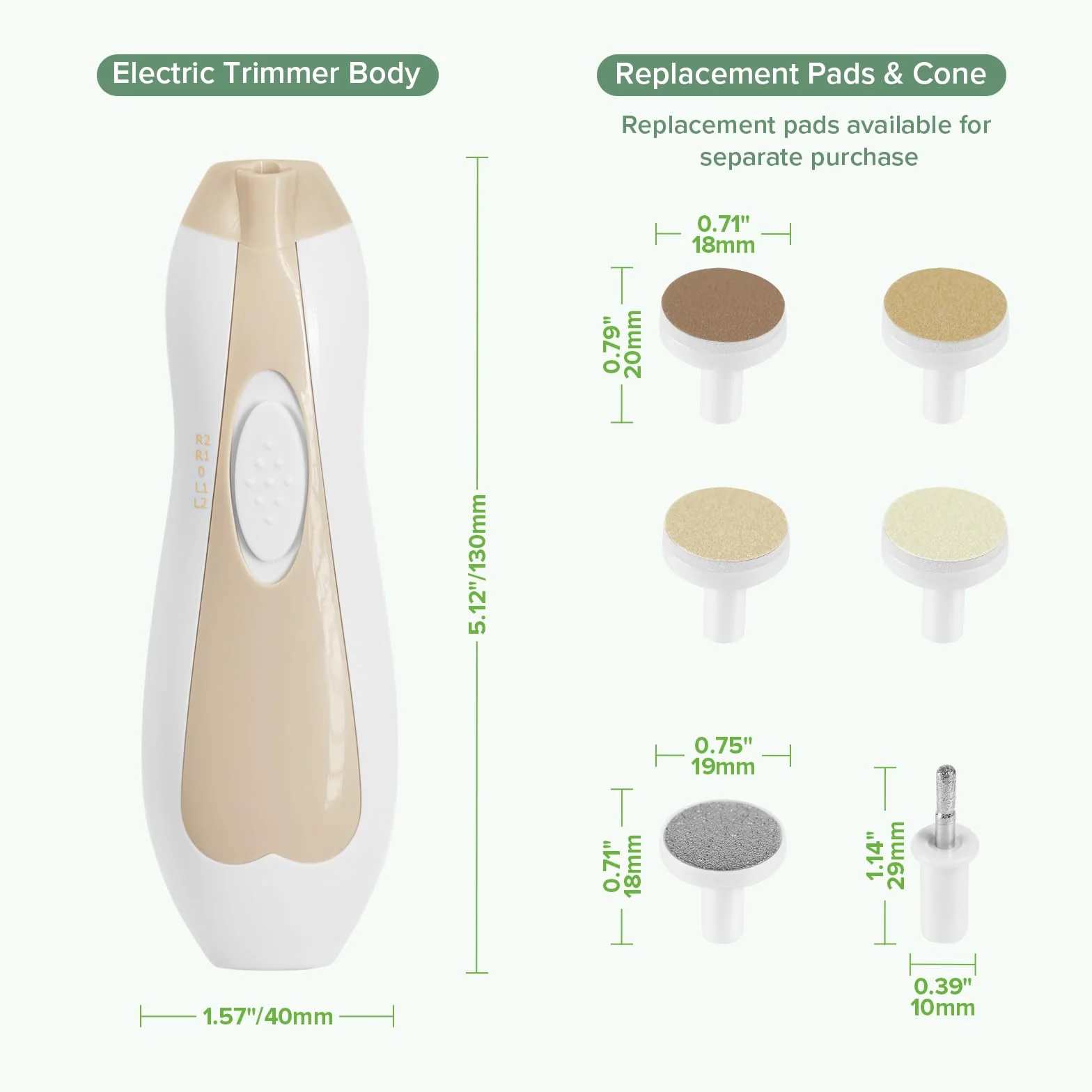 Haakaa Coupe-ongles Électrique pour Bébés, Kit Lime à Ongles avec 6 Têtes et Lumière LED, Kaki