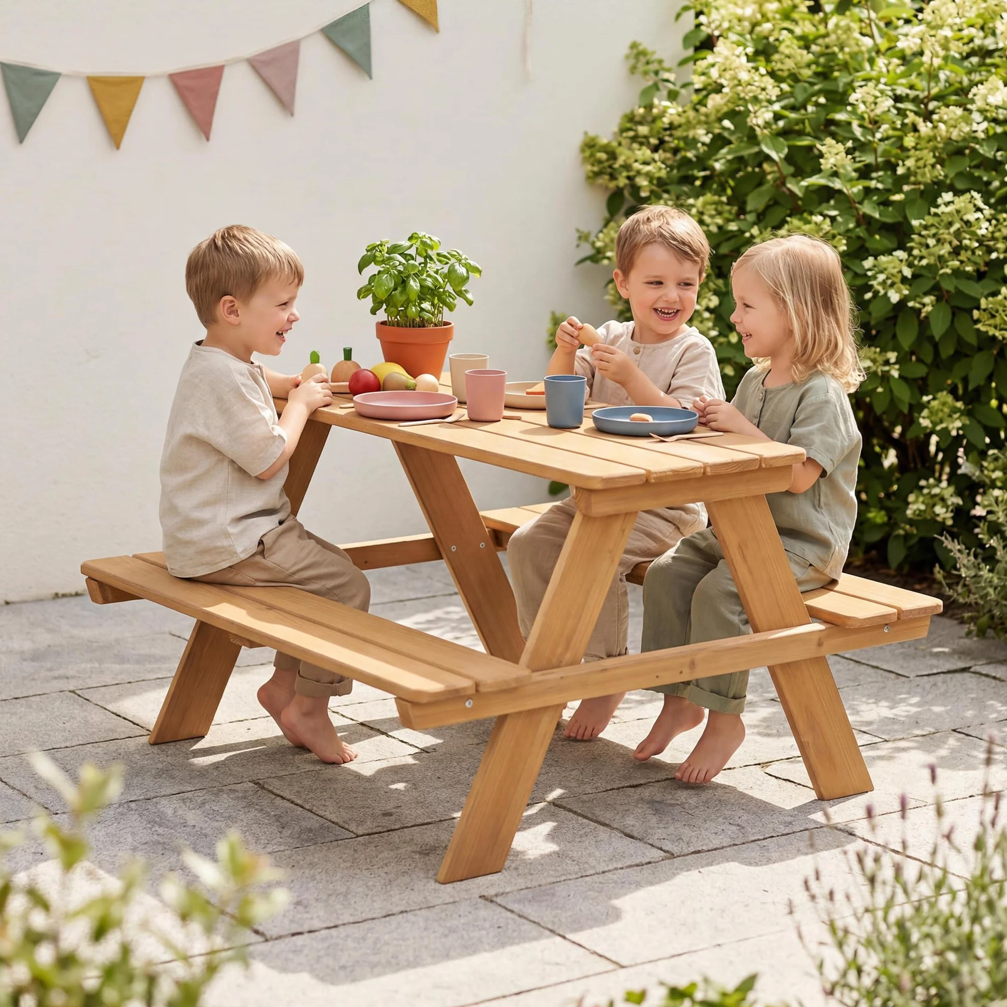 Ensemble de Table et Bancs Picnic Bois Massif Résistant aux Intempéries 4 Places 89 x 85 cm 100 Kg Teinté Teck