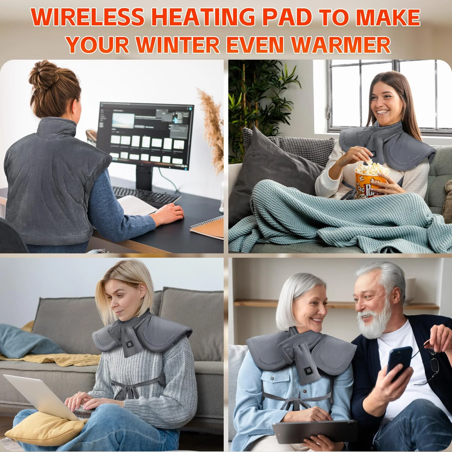 Coussin Chauffant Graphène Cou et Dos 10000mAh 3 Niveaux Réglage Température Arrêt Automatique