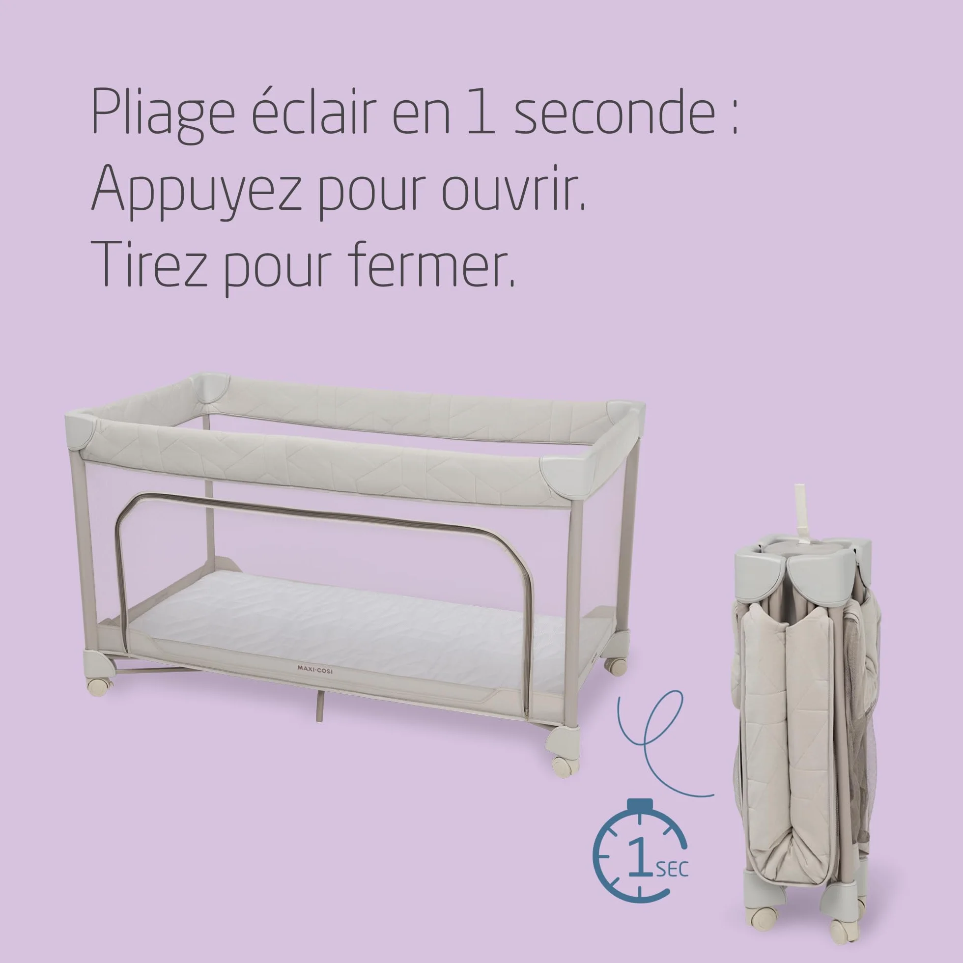 Maxi-Cosi Merlin Lit Parapluie Bébé 2-en-1 0-4 A 18 kg Pliable Matelas CloudCore 120 x 60 cm Elegance Beige