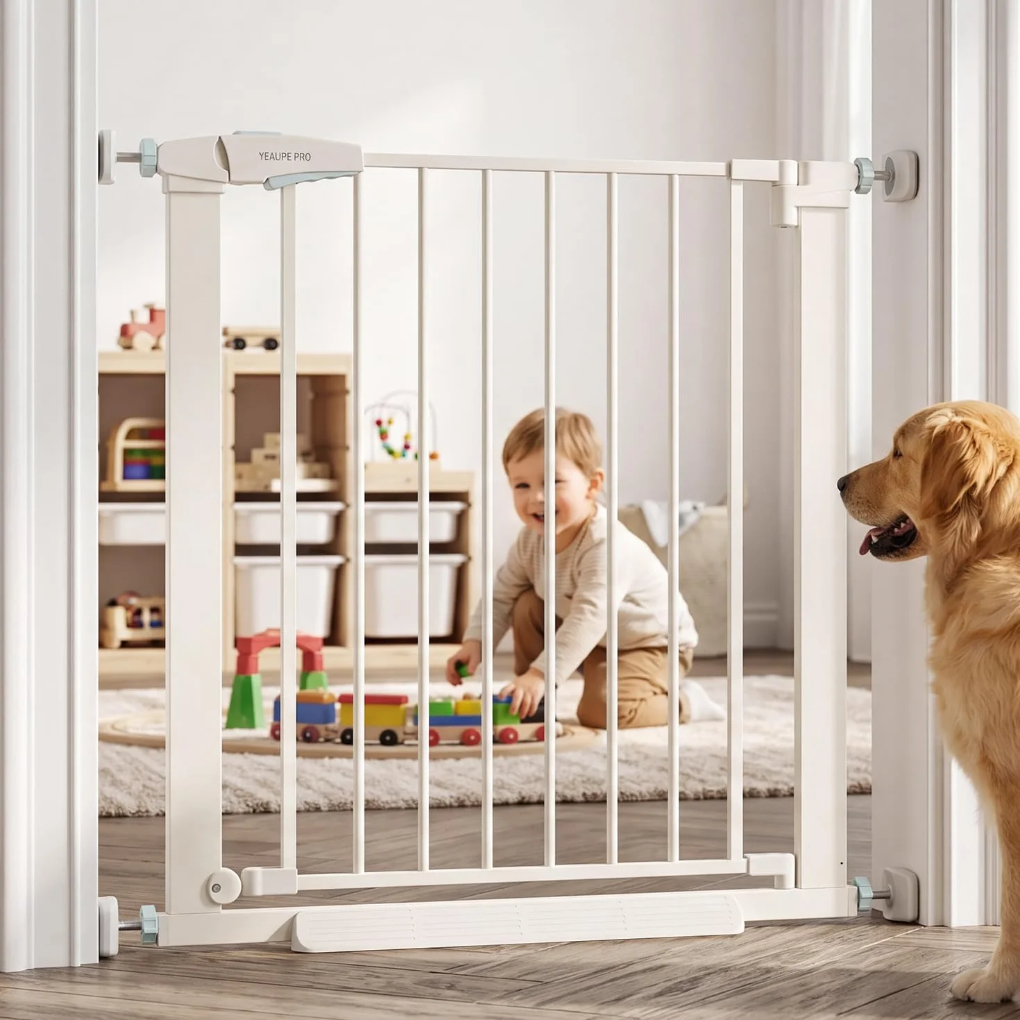 YEAUPE PRO Barrière de Sécurité Enfant 74-78 cm, Barrière Escaliers Portes Pression, Double Verrouillage, Blanc
