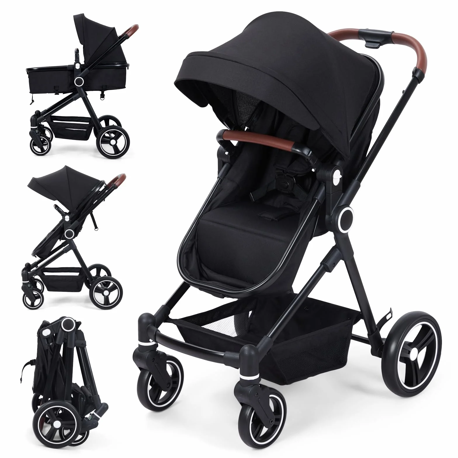 Garvee Poussette Compacte 2 en 1 Système de Voyage Pliable en Un Clic, Cadre en Aluminium pour 0-36 Mois