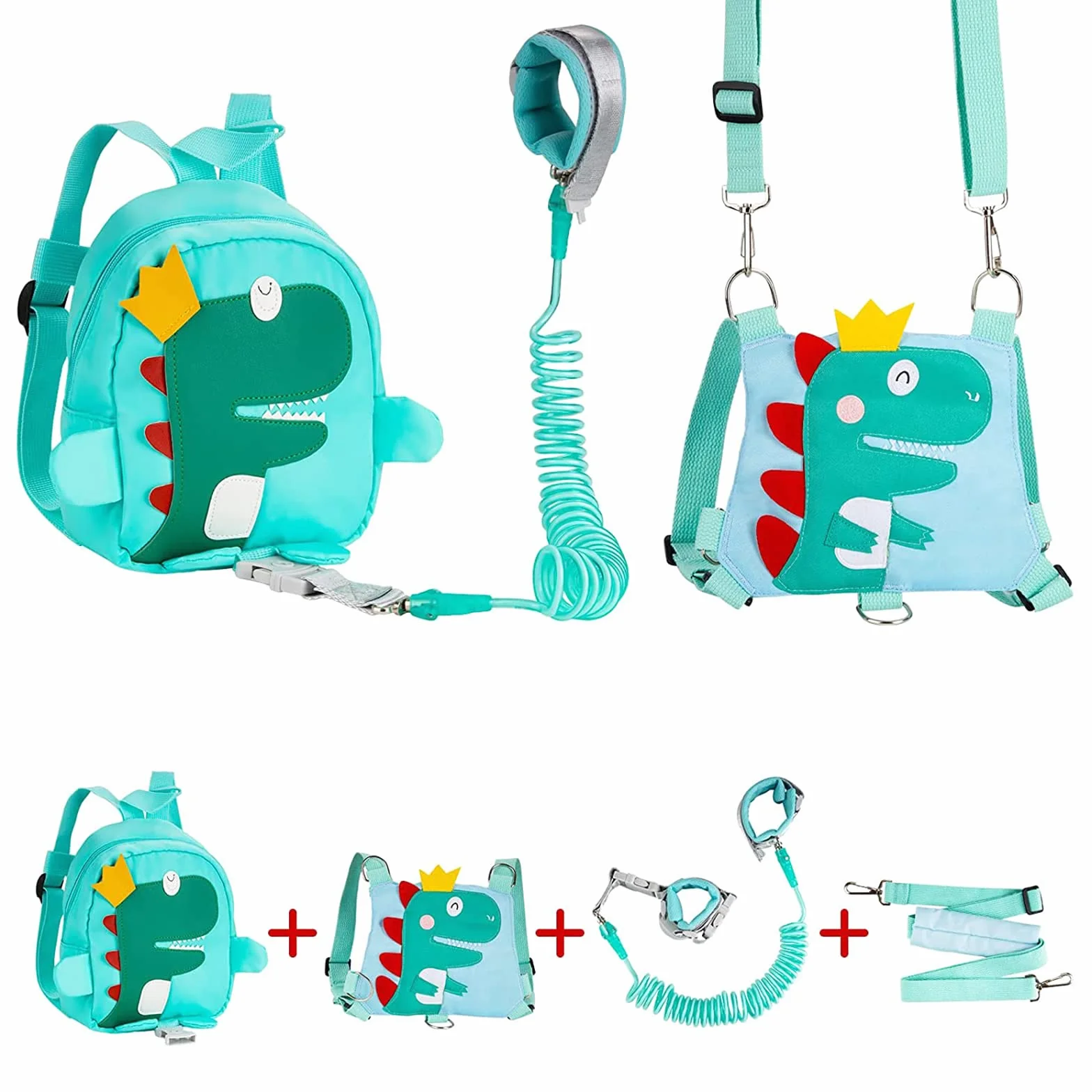 Harnais de Sécurité Enfant Sac à Dos Laisse 2.5M Anti Perdu Poignet Rotation 360° Vert pour 1-3 Ans