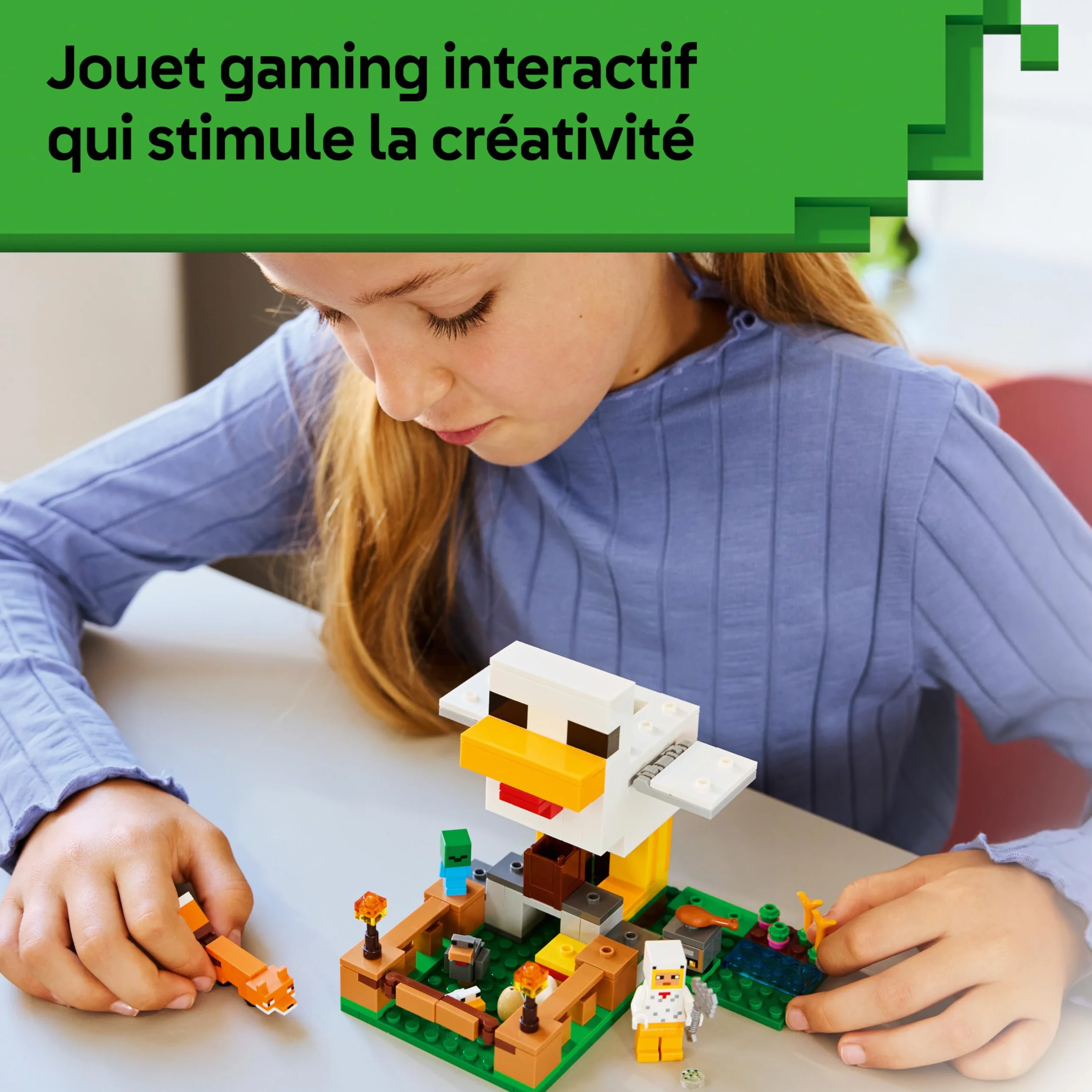 LEGO Minecraft La Ferme à Poulet Jouet de Construction avec Minifigurine Fan de Poule Figurines Mobs Bébé Zombie Renard Cadeau Gaming 7 Ans 21585