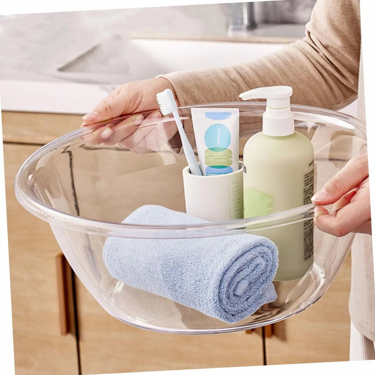 ABOOFAN Bassin en Plastique Transparent Résistant, Capacité Moyenne, Lavage Visage Salon