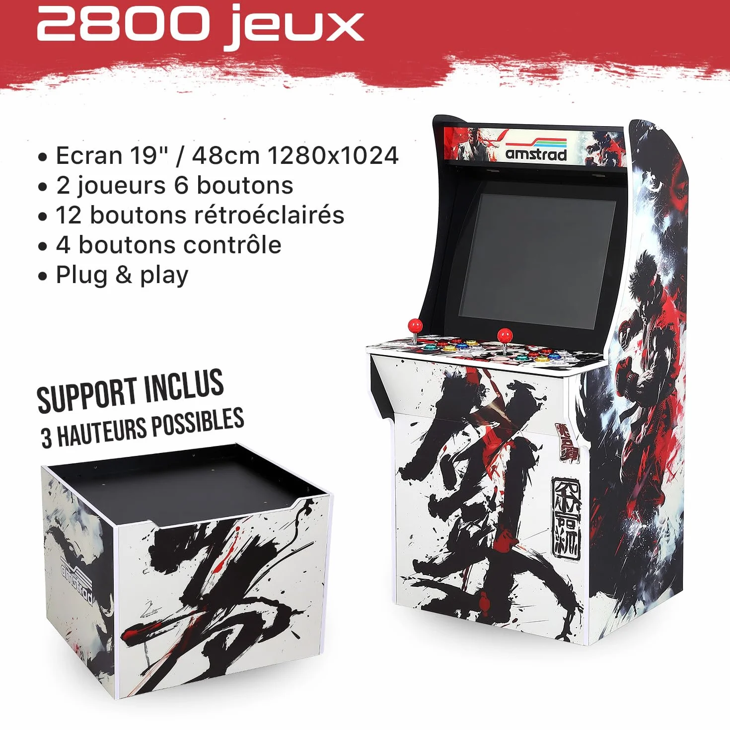 Borne d'arcade AMSTRAD Fighters 2800 Jeux Ecran 19" 4:3 2 Joueurs 16 Boutons rétro éclairés