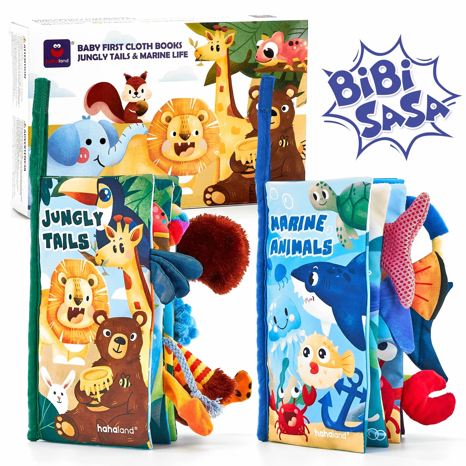 hahaland Livre Tissu Bébé 0-3-6 Mois Jouet Poussette 8-9 Mois Set Doux Froissé Cadeau Naissance Fille Garçon 2PCS