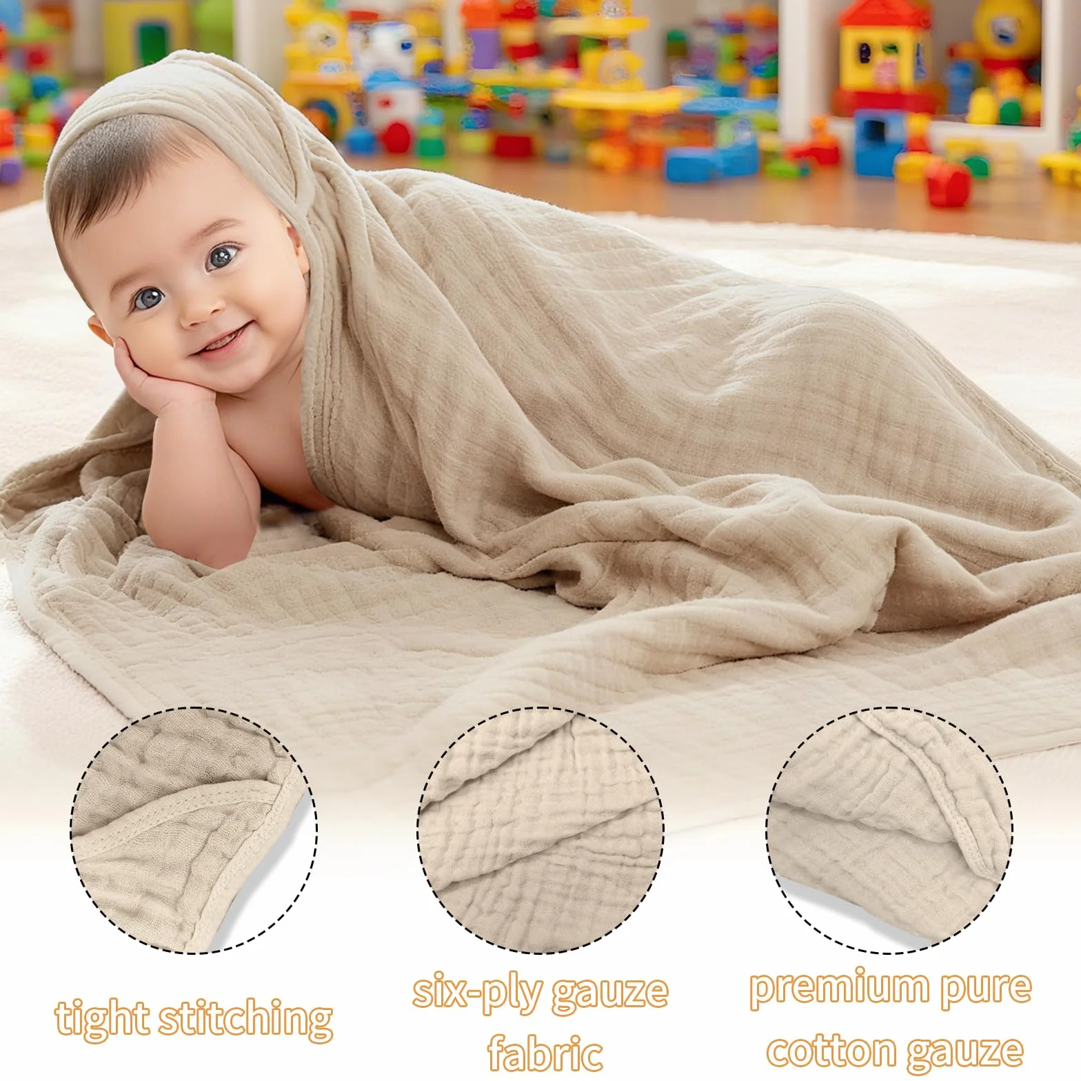 Serviette à Capuche Bébé 80 × 80 cm Coton Doux Super Absorbante Peignoir Bain
