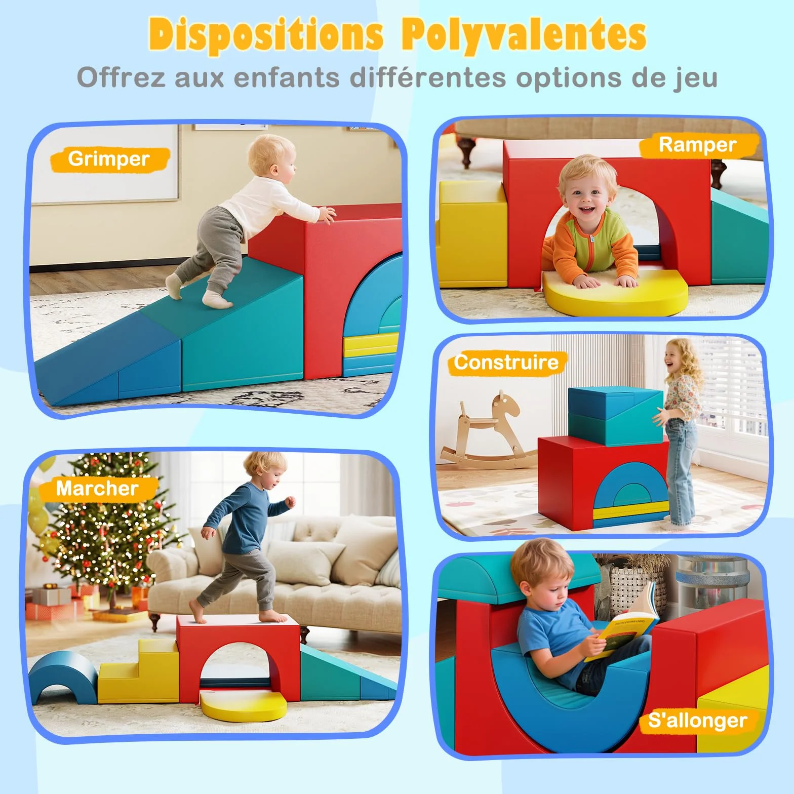 COSTWAY Module Motricité Bébé 7 PCS avec Toboggan Escalier, Parcours Motricité Mousse Housse PU Bandes Agrippantes, Jouets Éducatifs Enfants Préscolaire Rouge