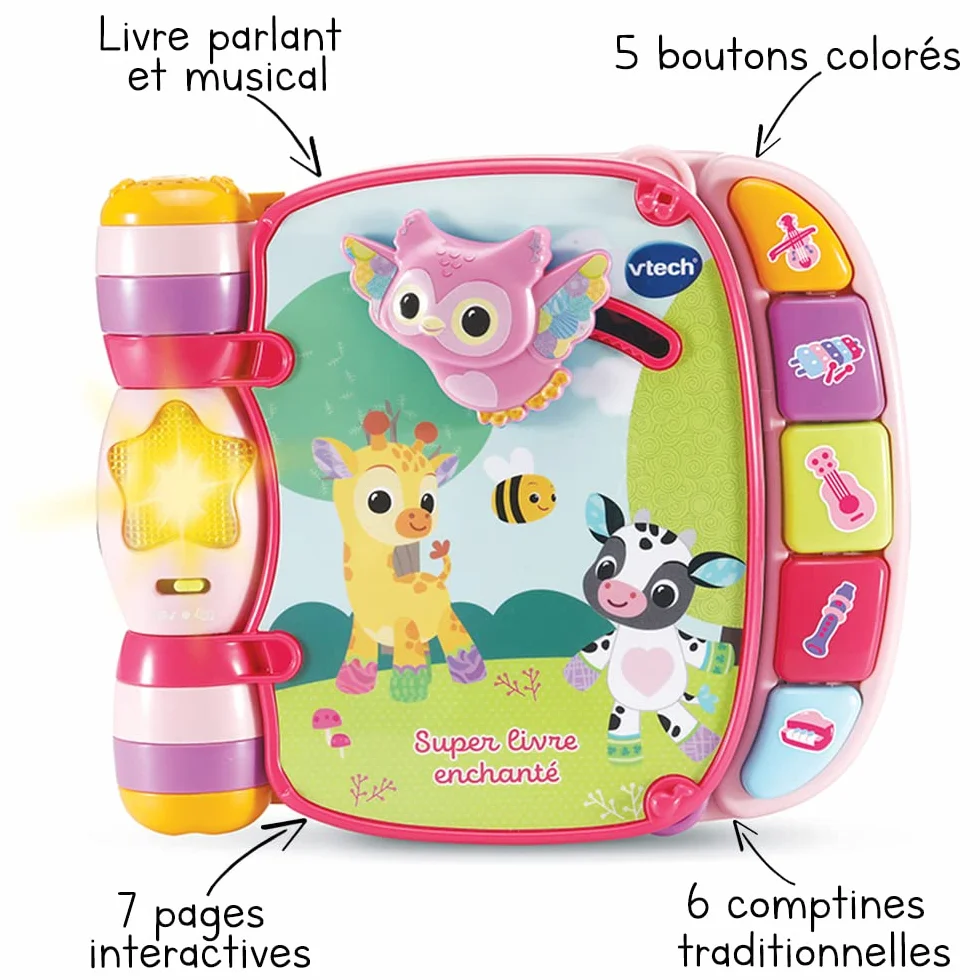 VTech Super Livre Enchanté des Baby Loulous Rose Livre interactif Bébé 6-36 Mois Français