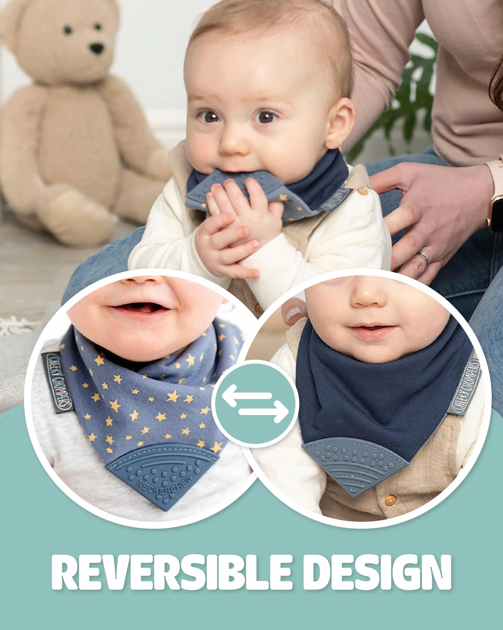 Cheeky Chompers Bavoirs de dentition pour bébés - Bavoir bandana avec anneau en silicone - Hygiénique et absorbant (fleur botanique)