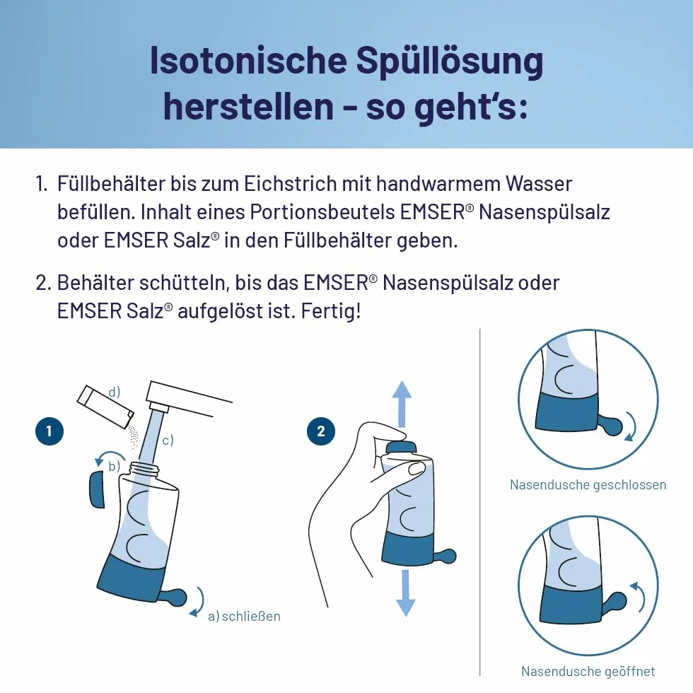 EMSER Nasendusche nasales Reinigungs-Set mit Spülsalz-Beuteln, 1 Stück