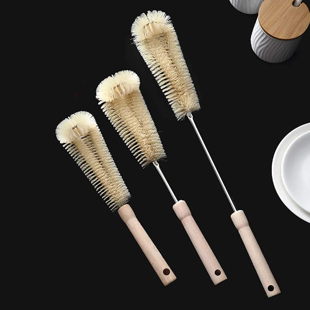 Brosse à biberon en forme de L, Brosse de nettoyage cuisine avec poignée en bois, Tasse café thé verre