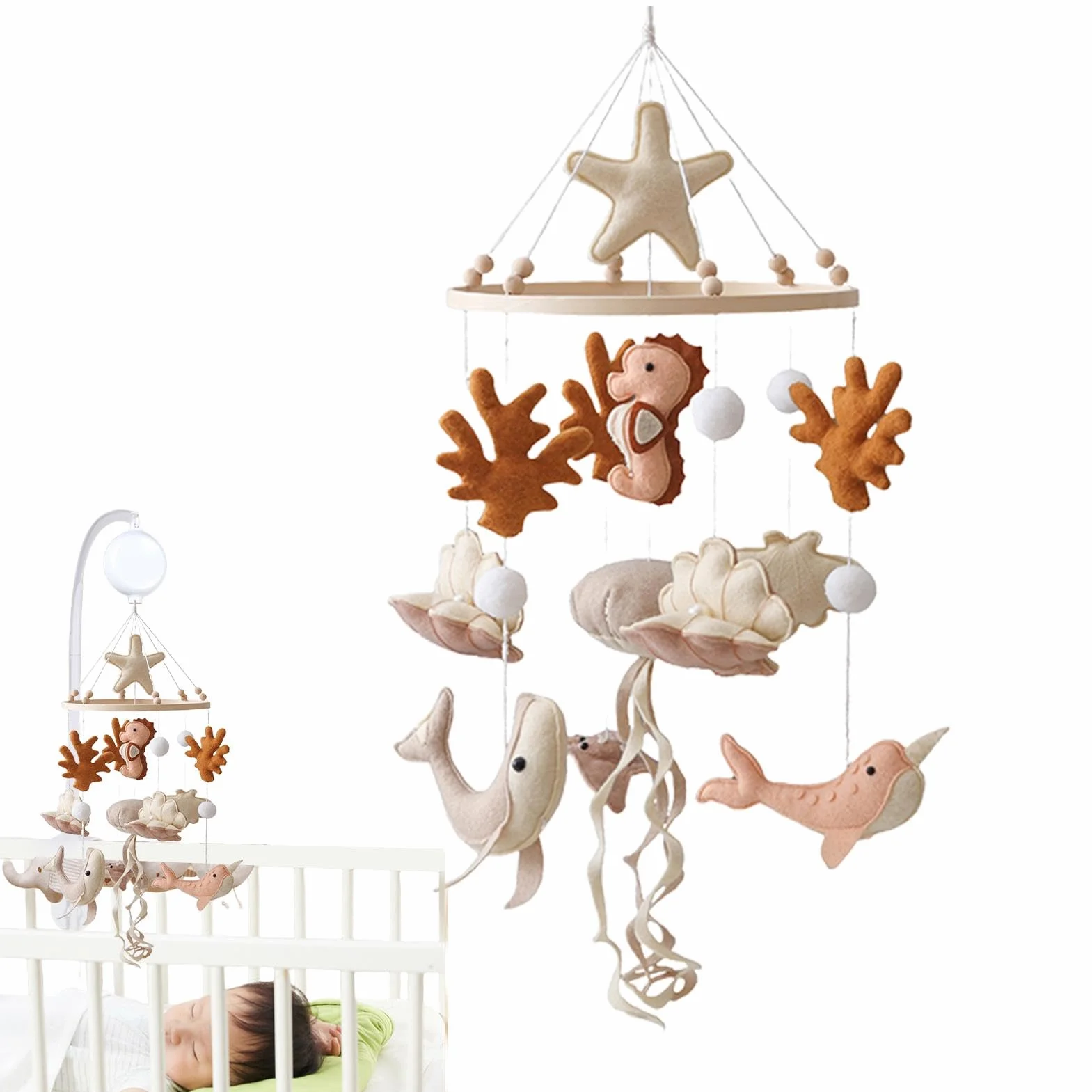 Mobile de Berceau Thème Animaux Marins, Vie Océanique, Accessoire Apaisant Bébé