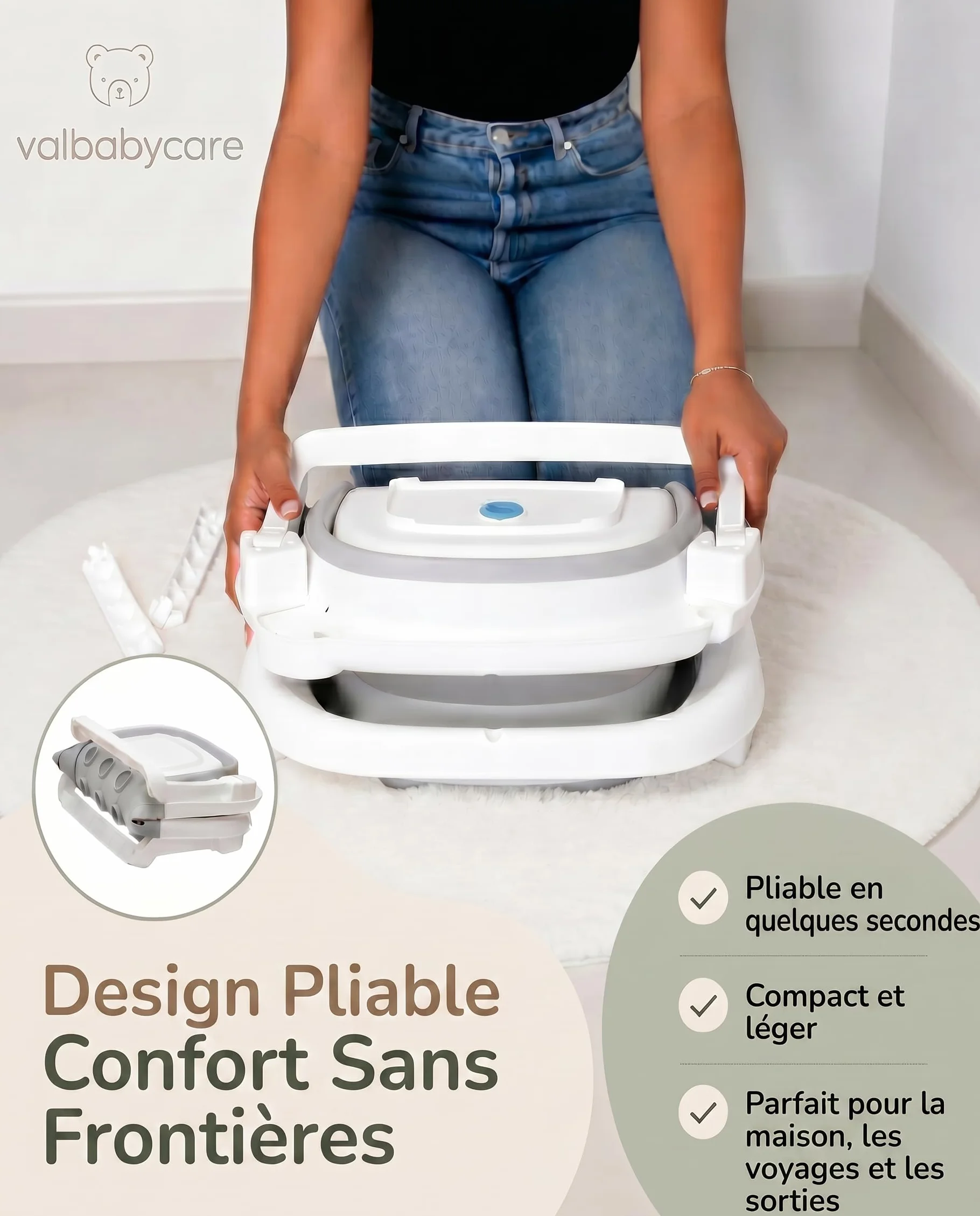 VALBABY Baignoire Pliable Bébé Portable avec Coussin Antidérapant Design Panda Grand et Rembourré Bain Baby Bath Tub