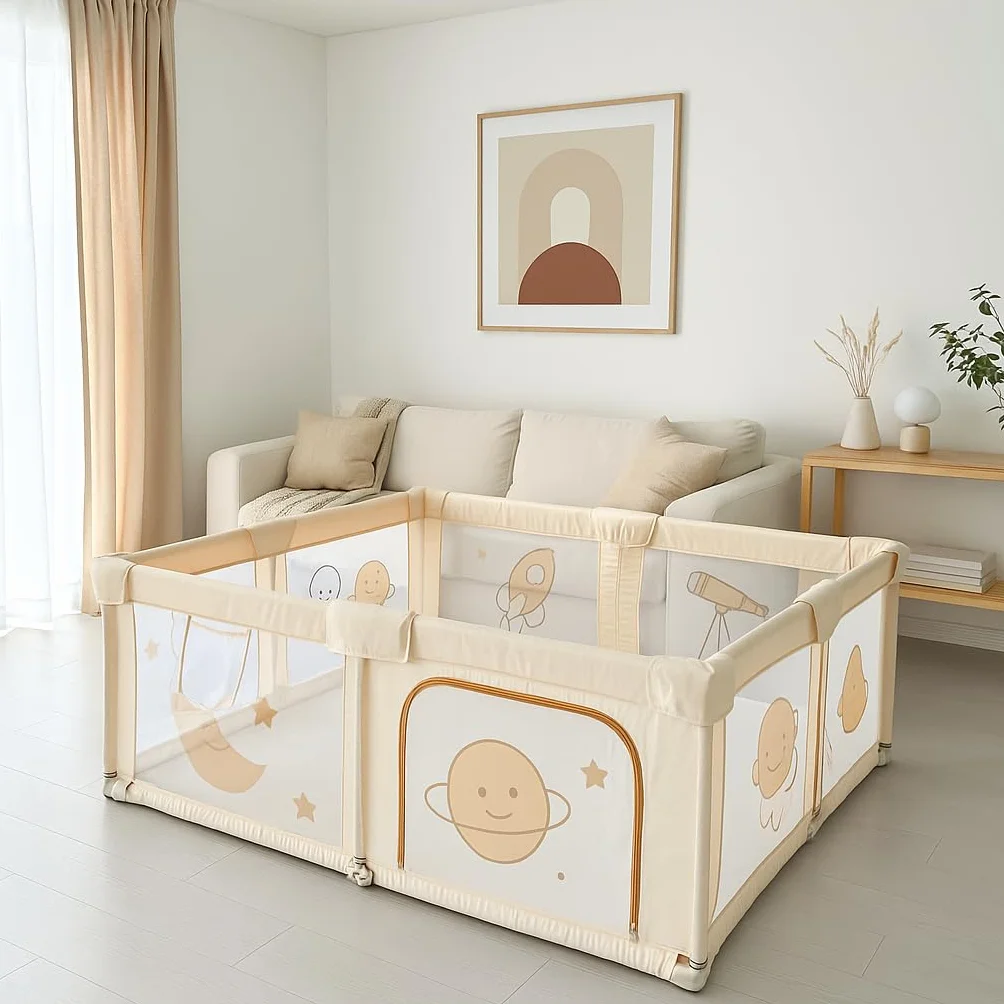 Parc bébé Pliable avec Tapis 130 x 130 cm, Tissu Oxford, Filet Respirant et Ventouses