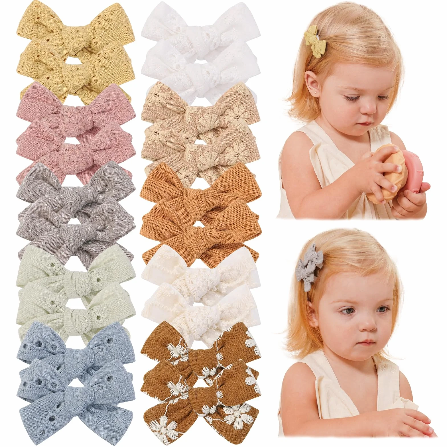 Jollybows 20pcs Barrette Cheveux Fille 5cm Pince Noeud Cheveux Bébé Crocodile Doublée Accessoires Enfant