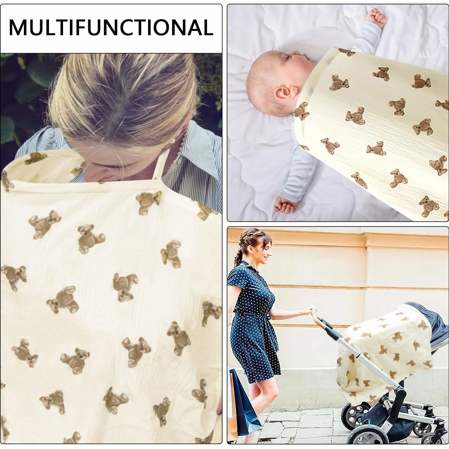Couverture d'allaitement en mousseline pour bébé Douce et Respirante