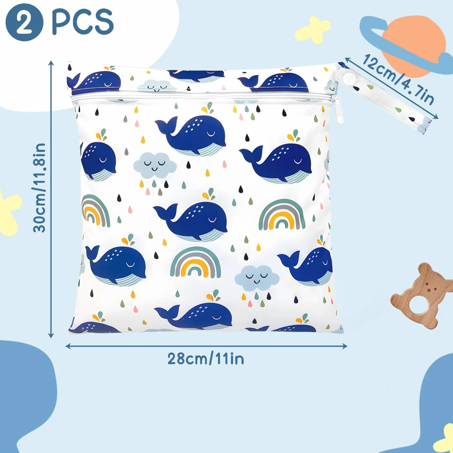 Sac Humide imperméable avec Fermeture éclair réutilisable pour bébé vêtements gym nage Pingouin Baleine