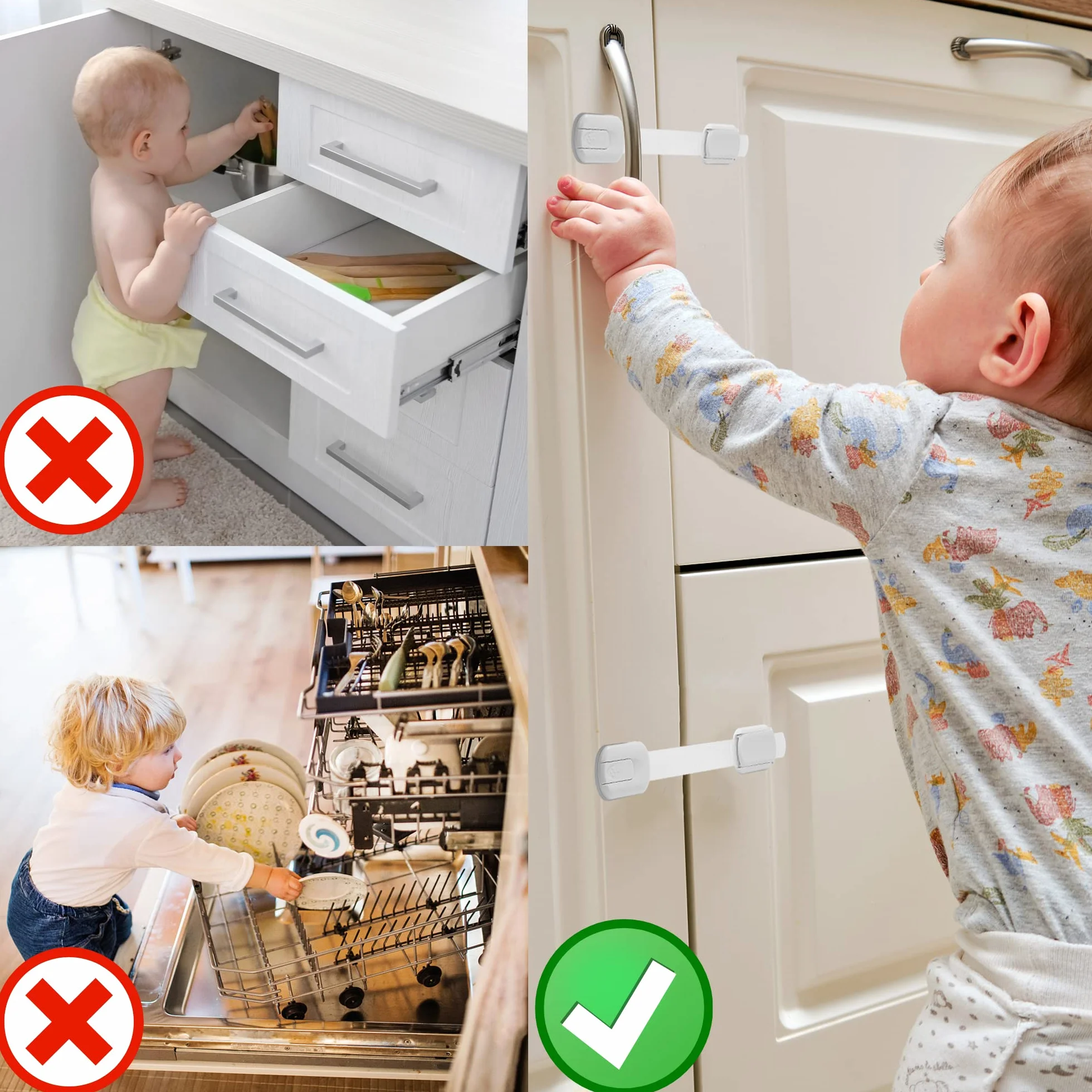 Lot de 10 Serrures de Sécurité Bébé pour Tiroirs et Armoires Lubibi, Ajustable Facile à Installer
