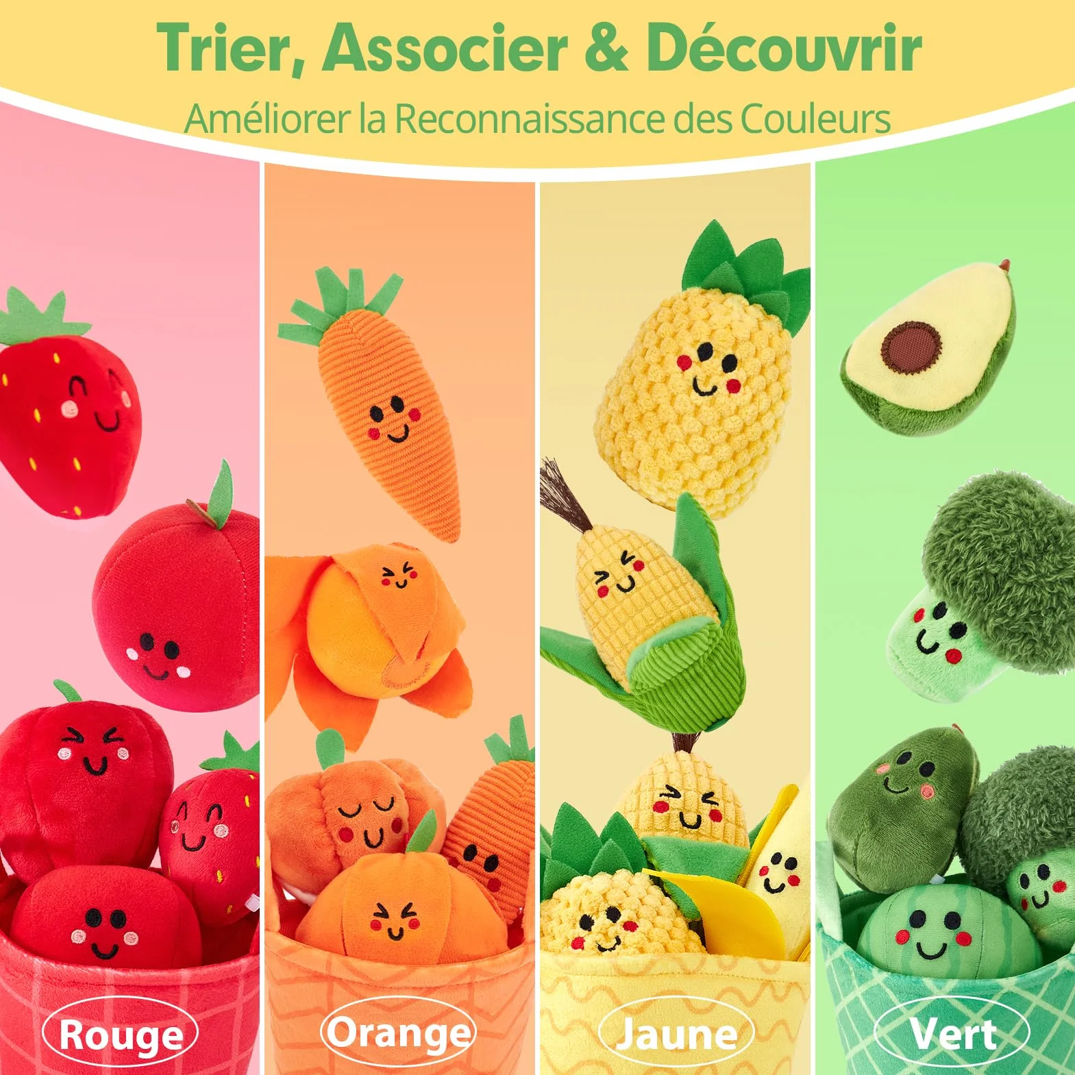 hahaland Jouet Bebe 6 Mois Eveil 6-12 Mois, 16 Pièces Fruits Legumes Peluche Panier, Sensoriel Montessori Cadeau 1 an Garçon Fille
