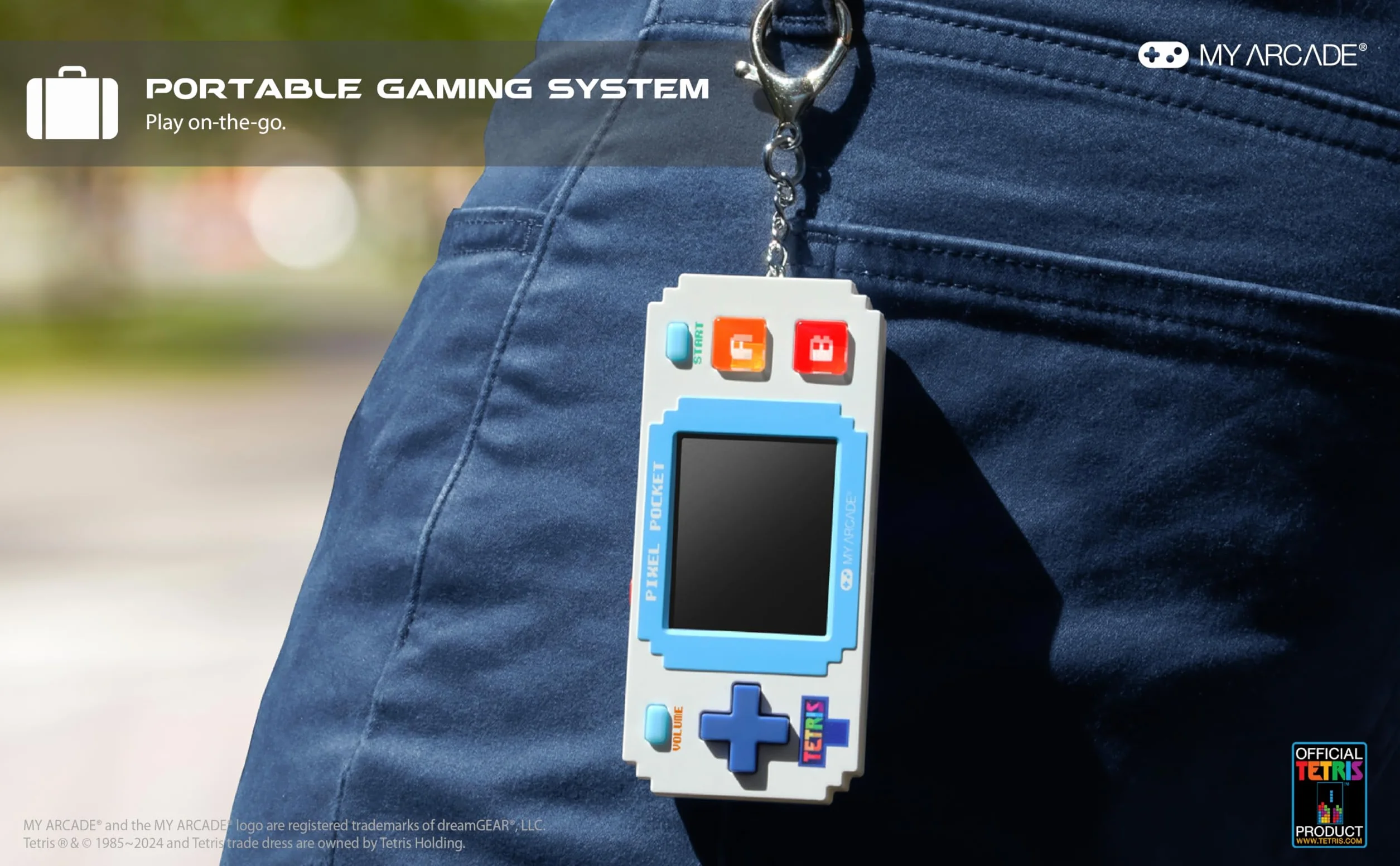 Tetris Pixel Player : jeu vidéo Tiny Tetris officiel, puzzle stratégique avec 10 jeux bonus, porte-clés arcade portable