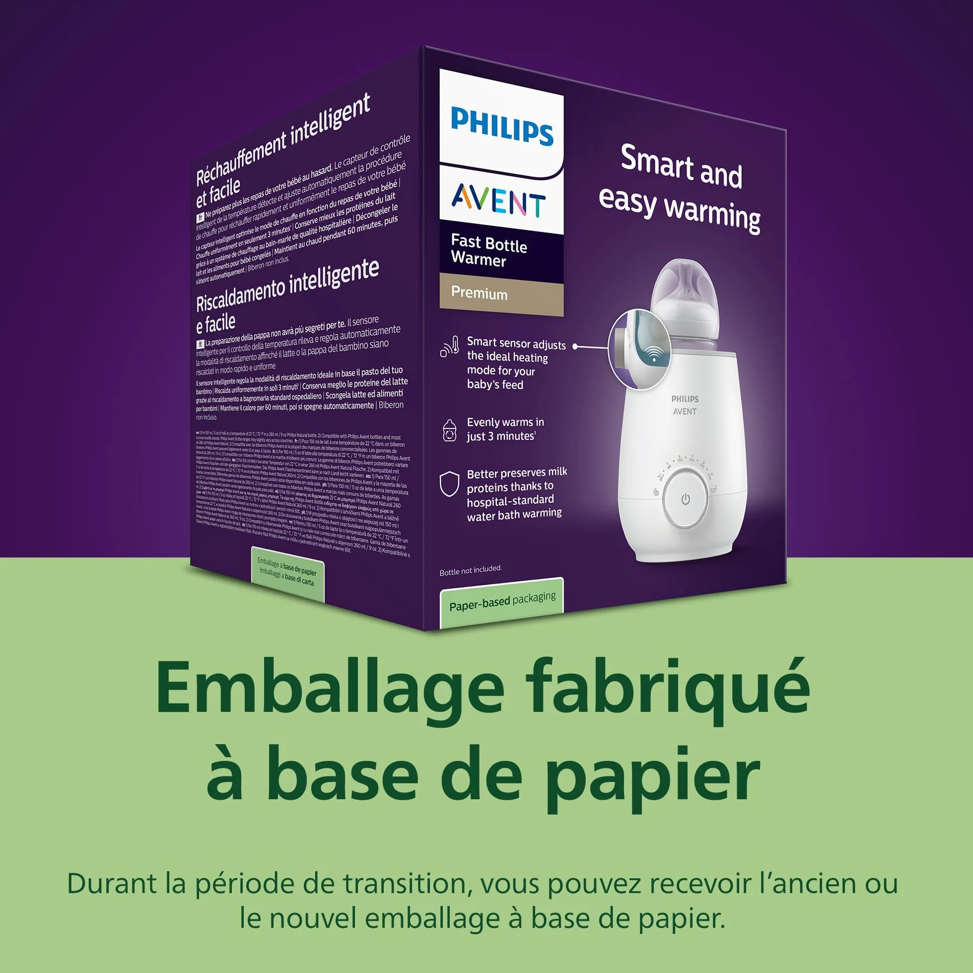 Philips Avent Chauffe-biberon rapide SCF358/00, contrôle intelligent température, chaleur uniforme, arrêt automatique