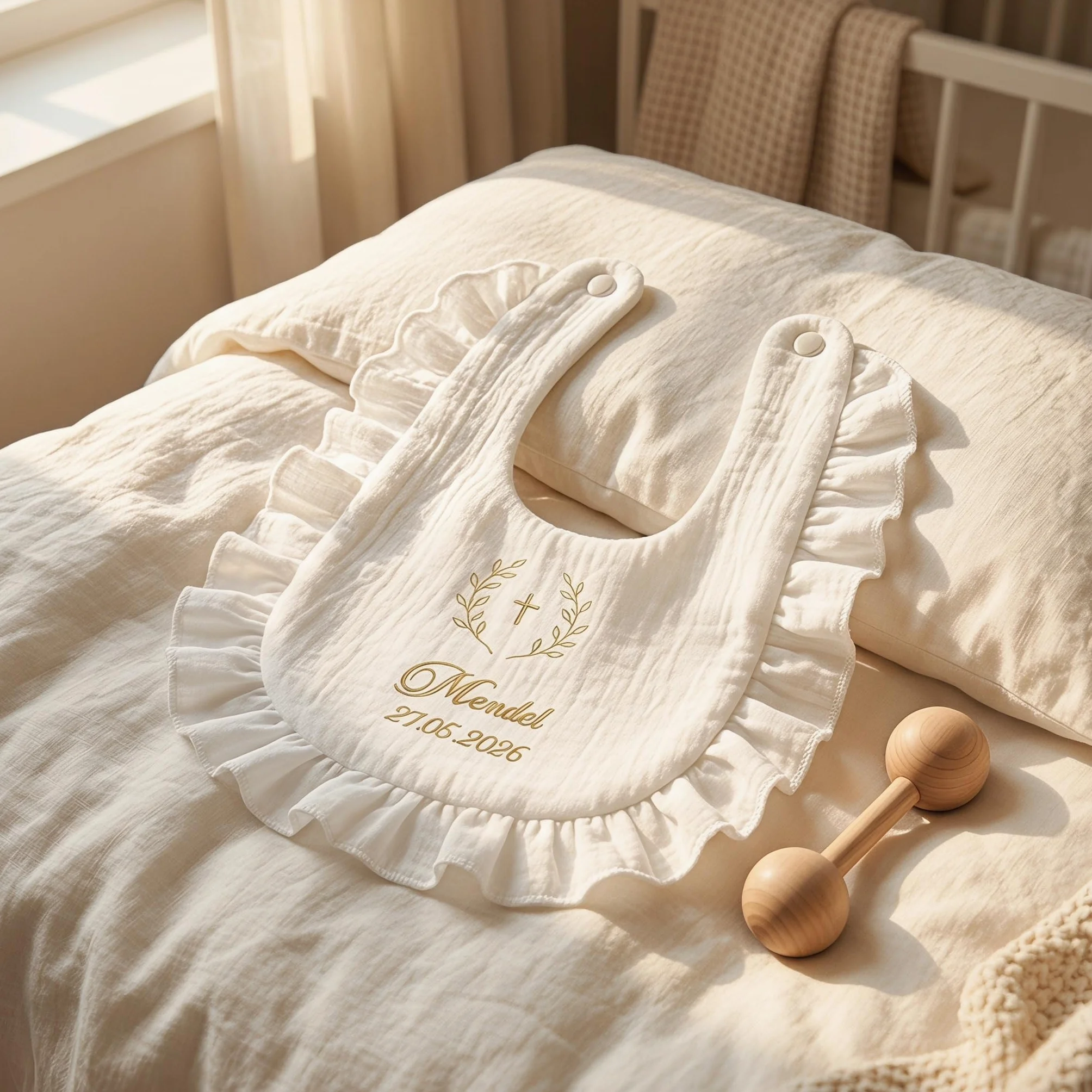 Bavoir Baptême Personnalisé Bébé 100% Coton Doux Broderie Prénom Date Cadeau Coffret