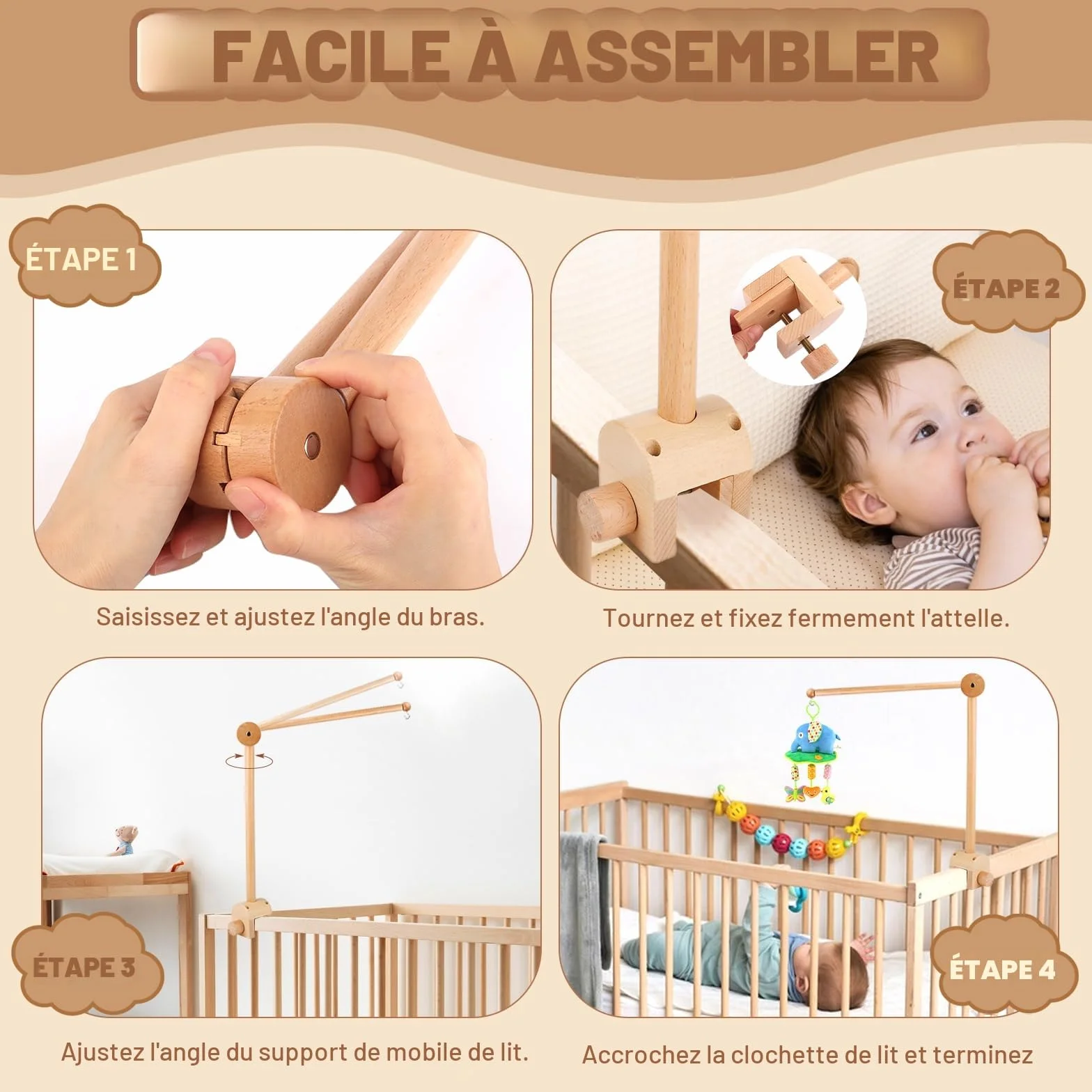 Support mobile réglable en bois pour table à langer bébé