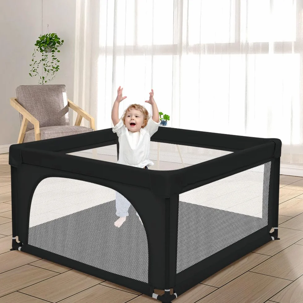 Parc Enfant Modulable Antidérapante 120x120x66 cm Noir
