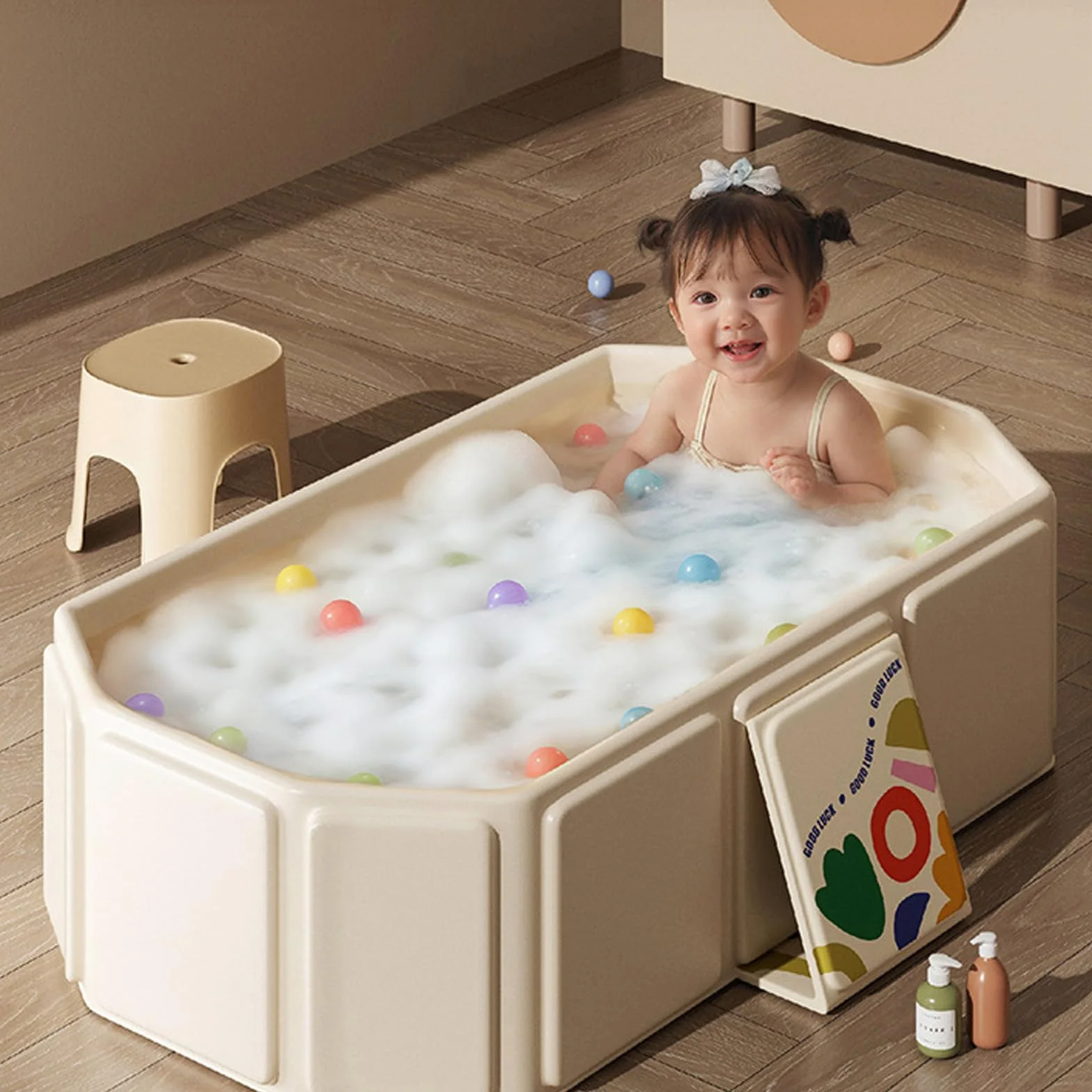 Baignoire Pliable Bébé Bassin De Douche Portable 0-8 Ans Grande Bouchon Vidange Vert