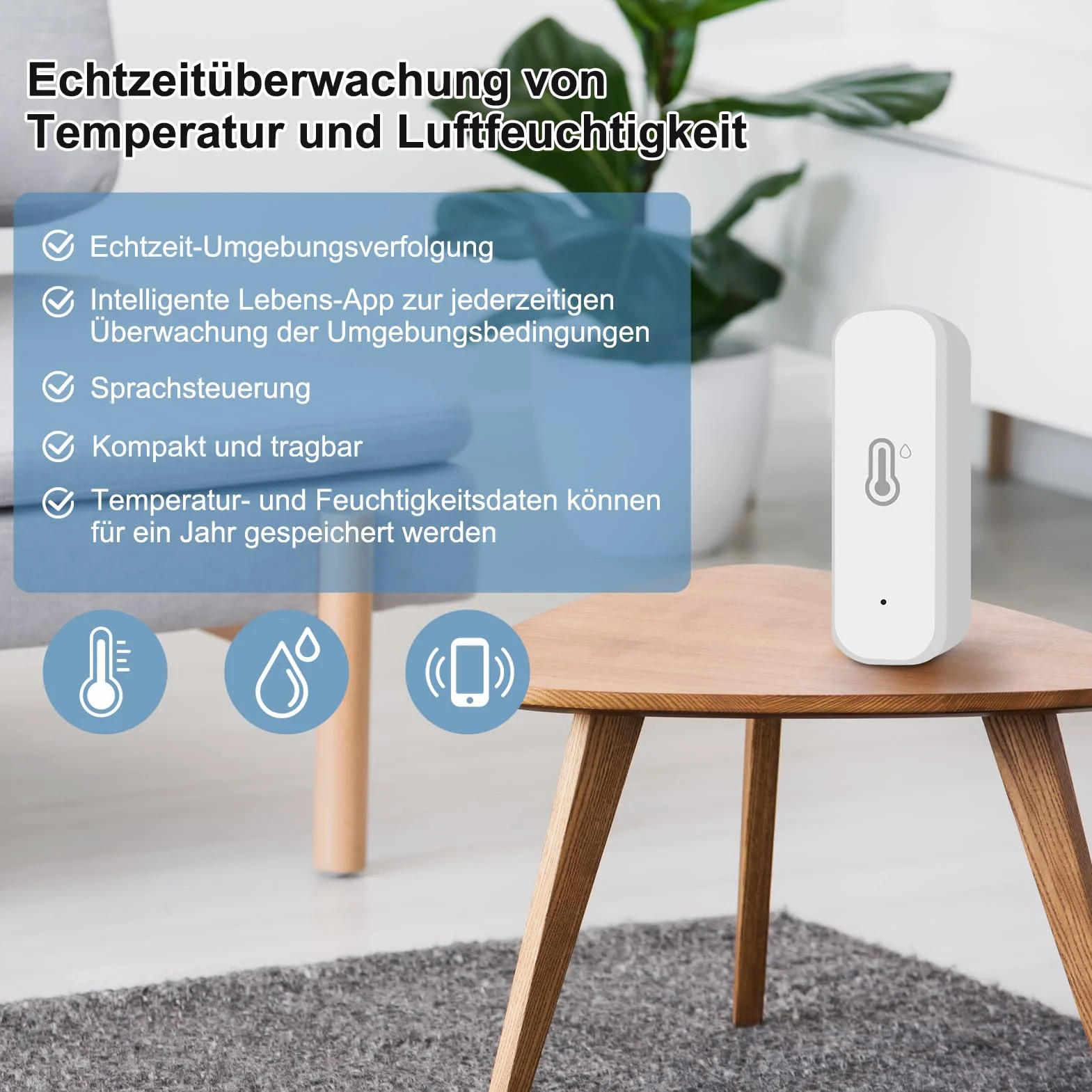 Capteurs Hygromètre Thermomètre Zigbee, Détecteur Intelligent Température Humidité Intérieur Sans Fil avec Alarme Application