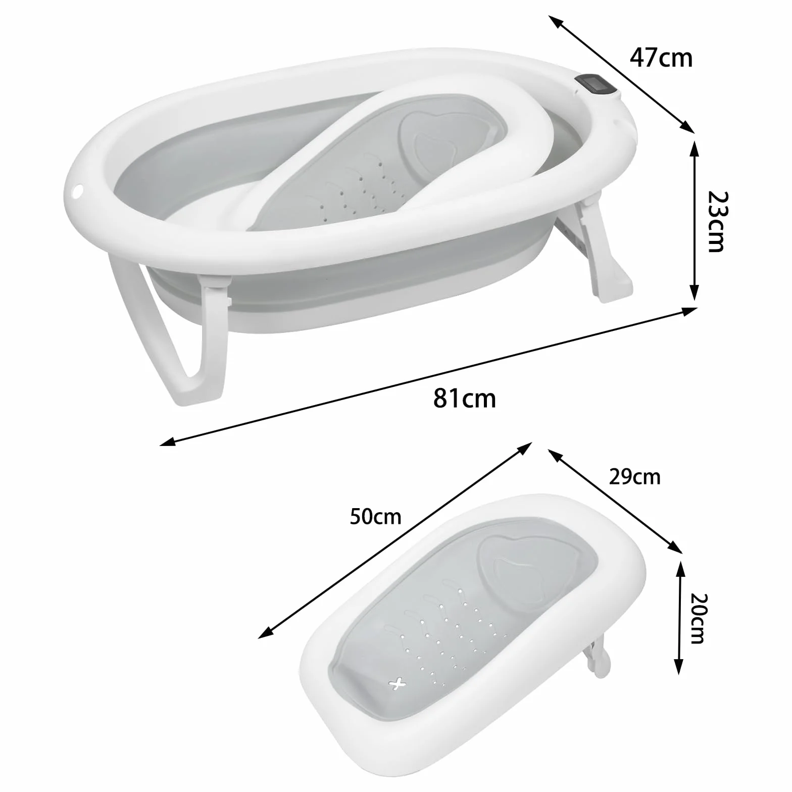Baignoire Bébé Pliable avec Support sur Pied 85x47x85 cm Gris