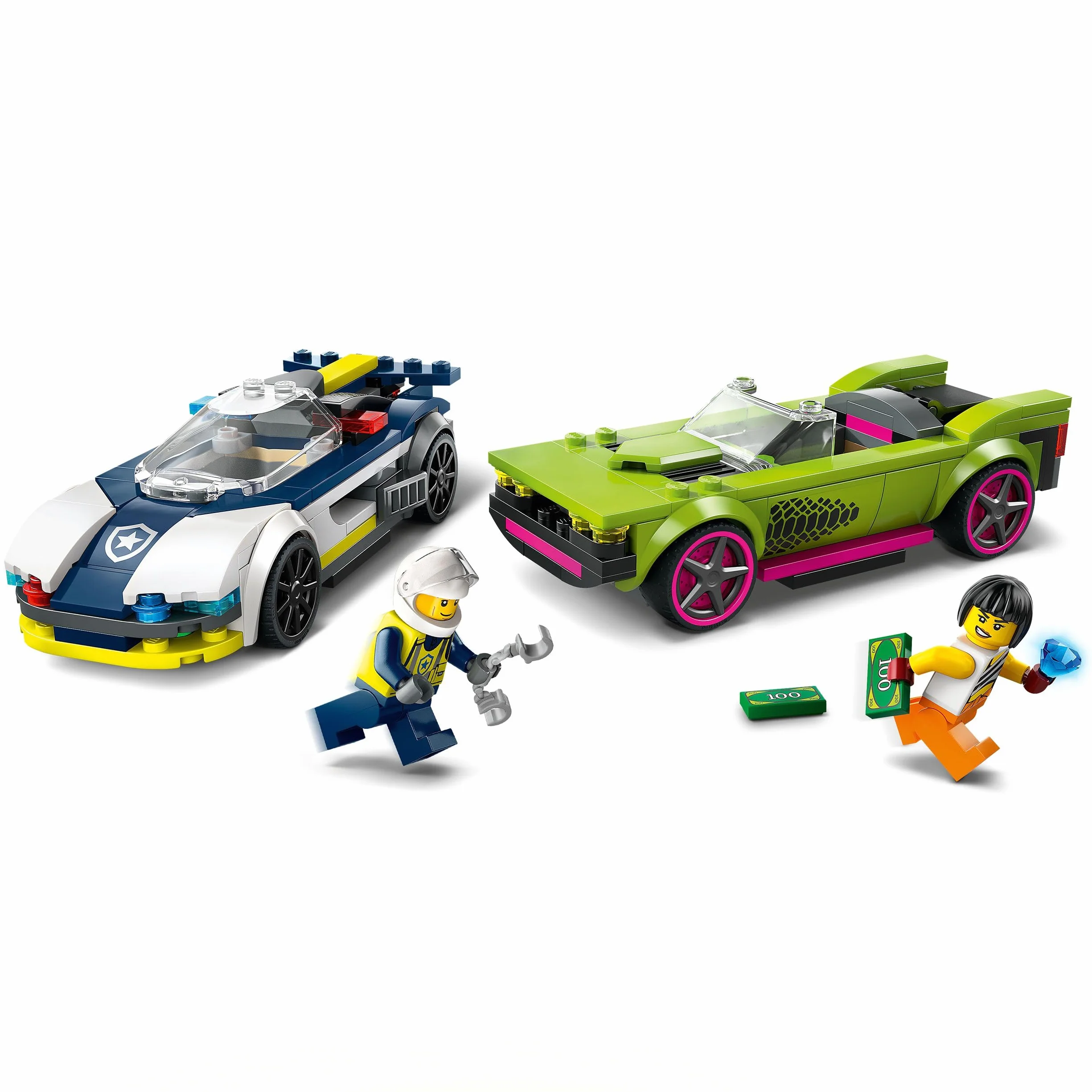 LEGO City La Course-Poursuite Entre la Voiture de Police et la Super Voiture, Jouet Imaginatif et de Rôles, Minifigurines d'Agent et Voleuse, Cadeau pour Garçons et Filles Dès 6 Ans 60415