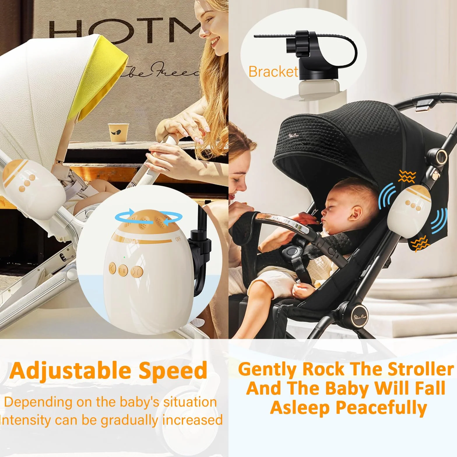 Rocker Rechargeable Bruit Blanc, Aide au Sommeil, Intensités Réglables, Minuterie 40 Min, Charge USB-C, Universel Poussette